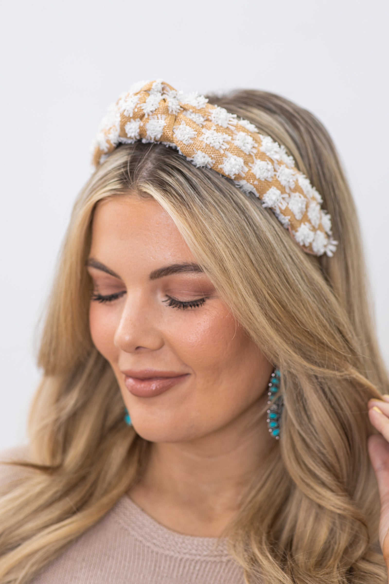 White Straw Weaving Knot Headband