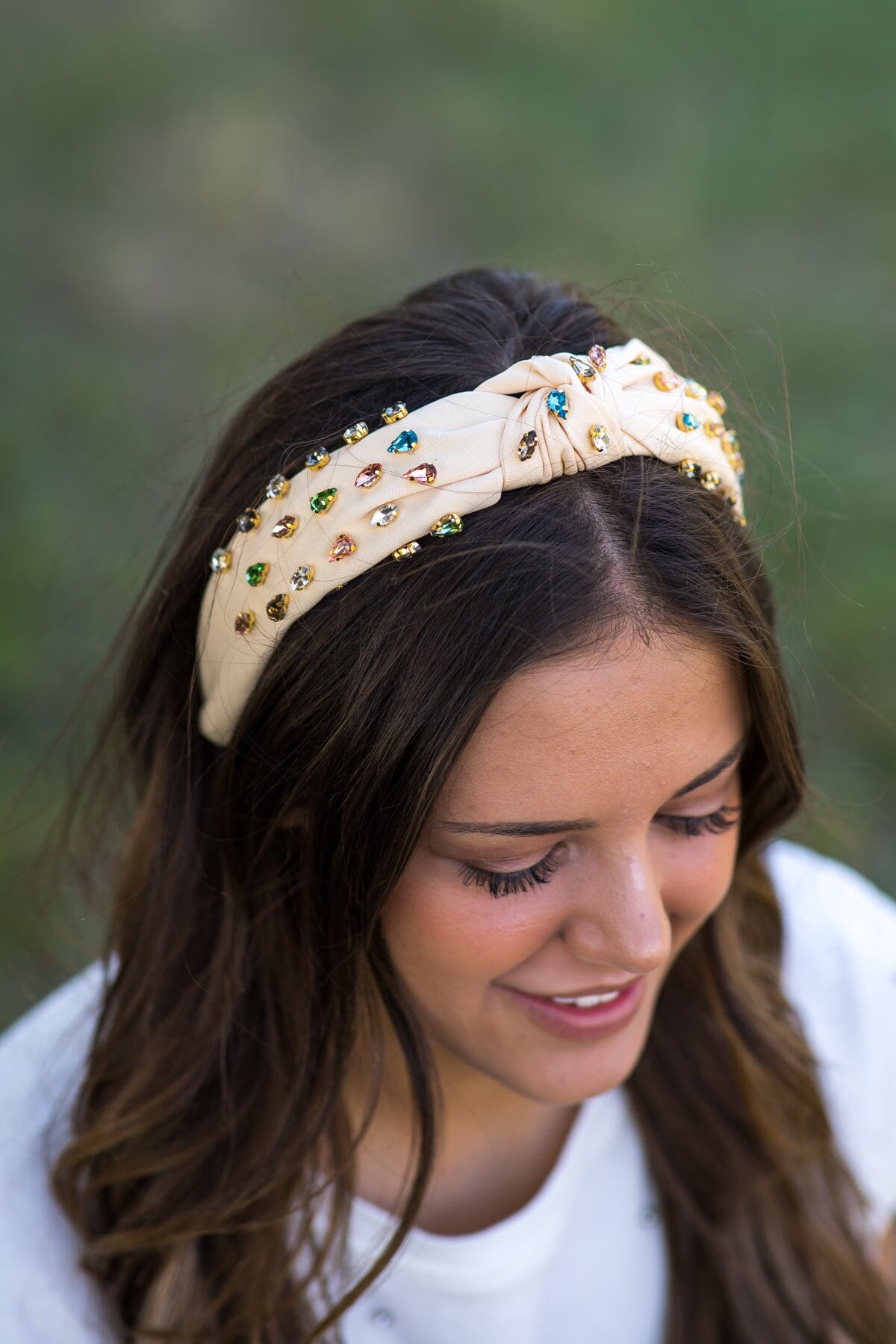 Cream Multicolor Rhinestone Knot Headband - Filly Flair