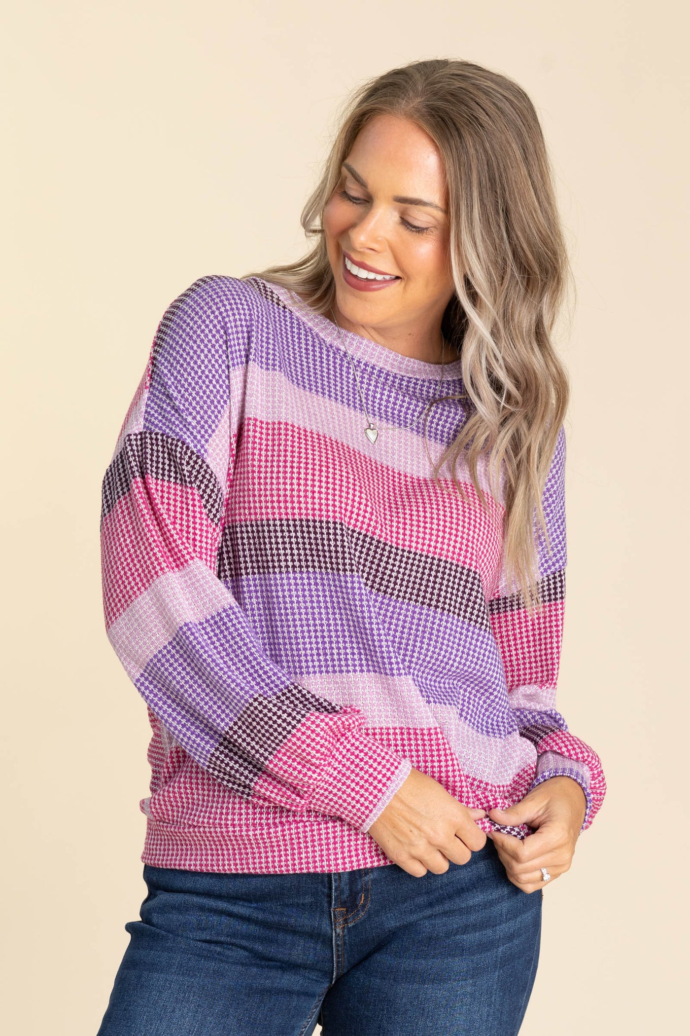 Loose Fit Multi Color Waffle Knit Tops