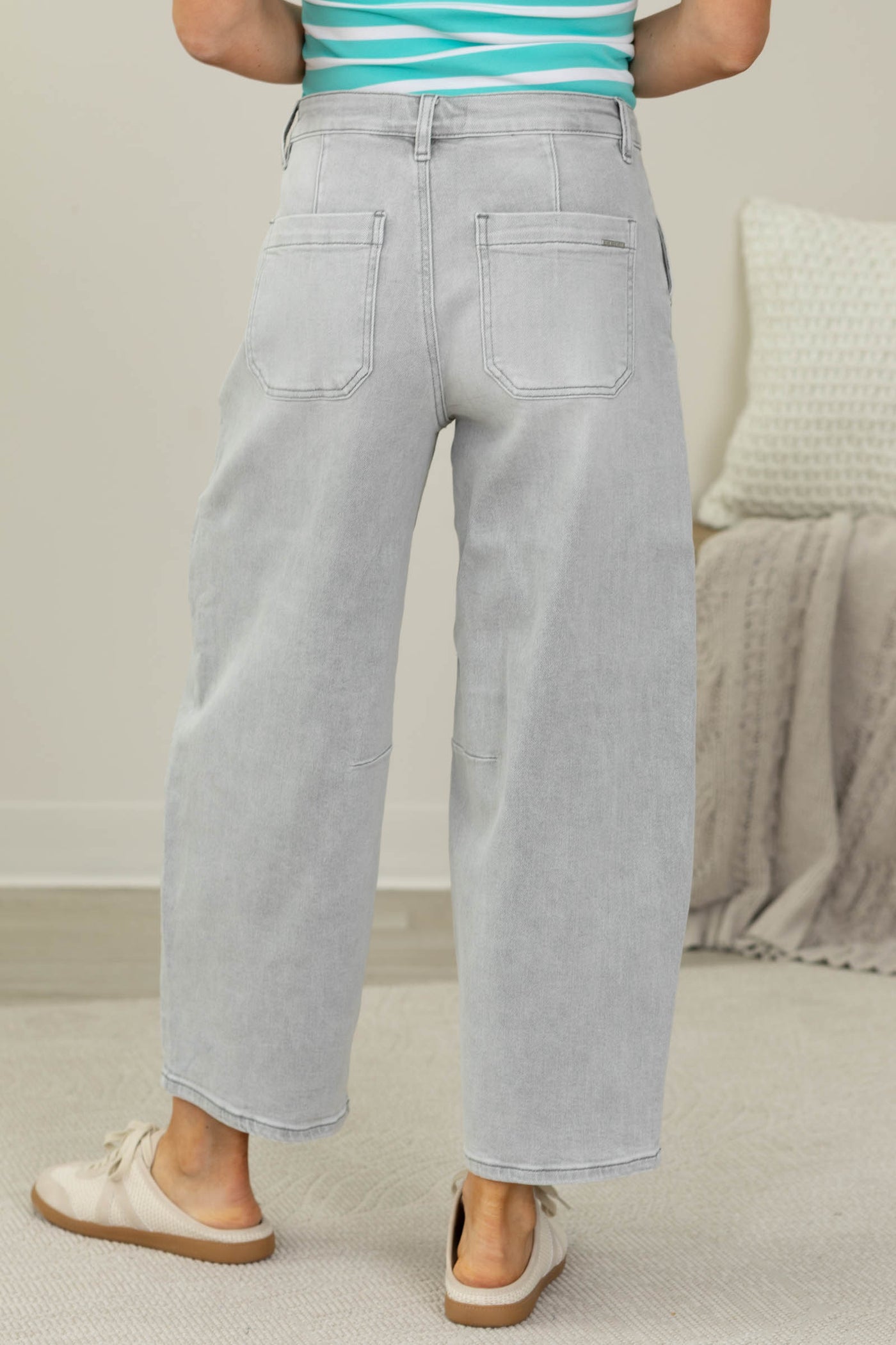 Risen Light Grey Crop Barrel Jeans