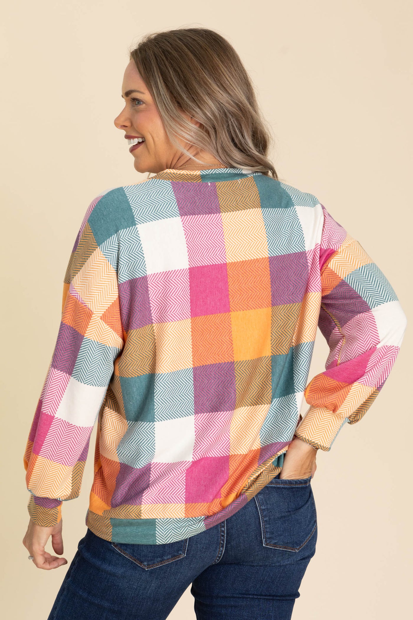 Drop Shoulder Oversized Checker Knit Tops