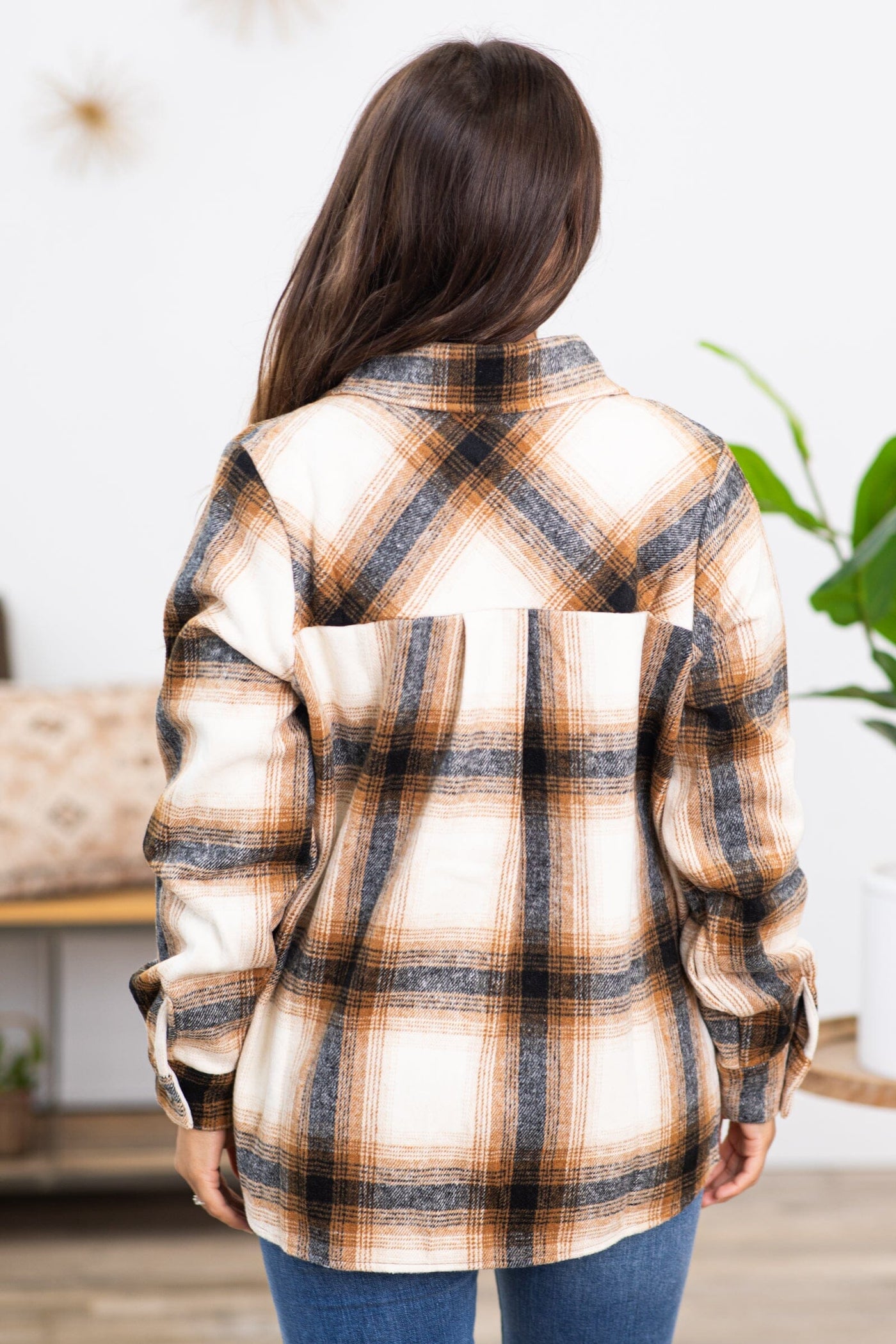 Camel and Off White Plaid Shacket - Filly Flair