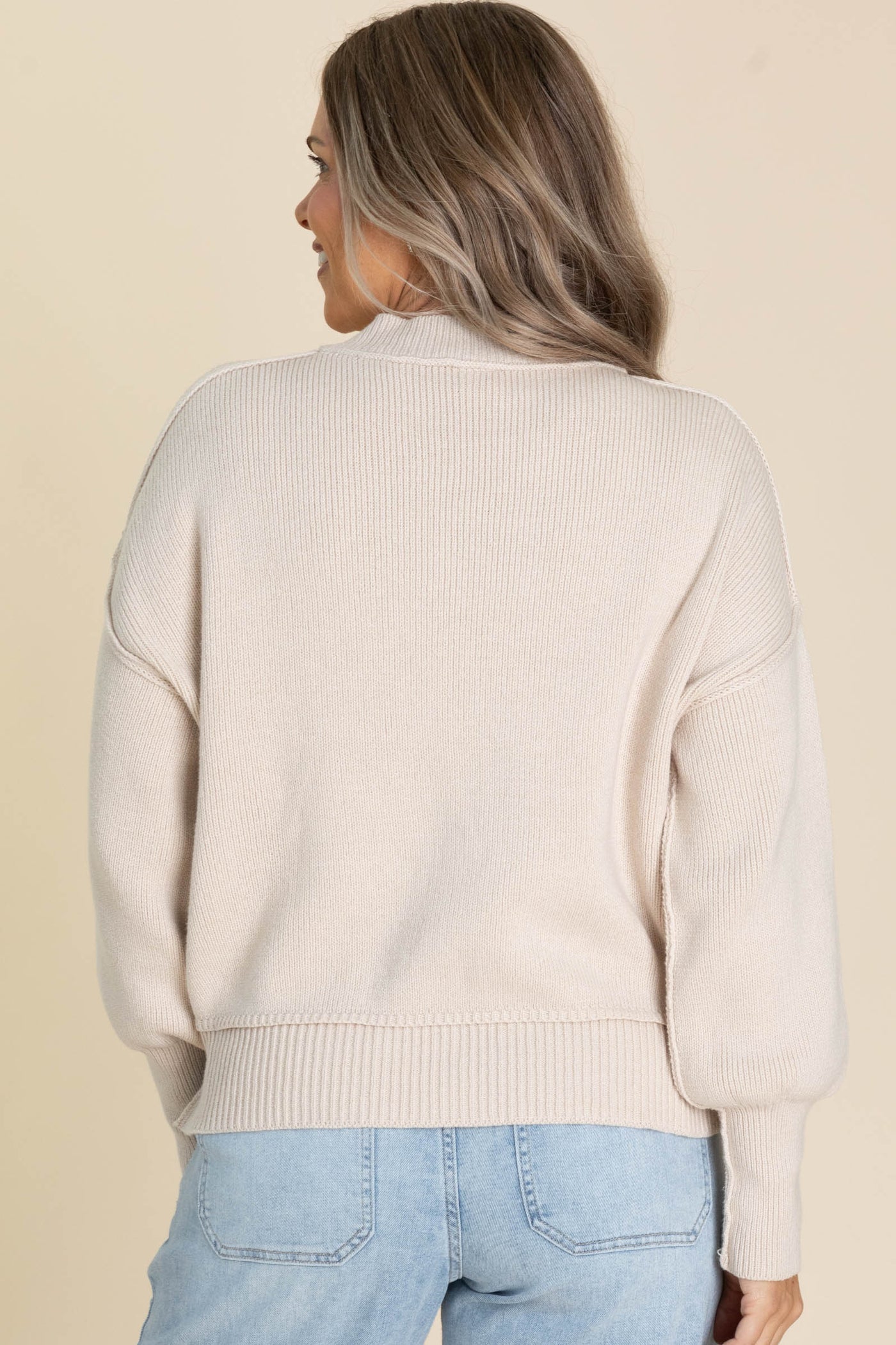 Oatmeal Knit Sweater With Chest Pocket