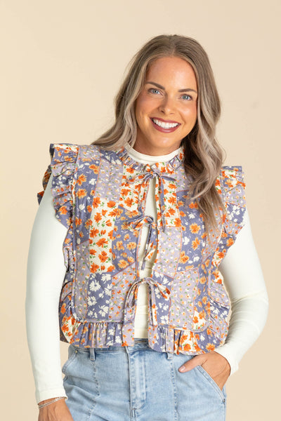 Orange Breeze Ruffle Trim Tie Vest  Filly Flair