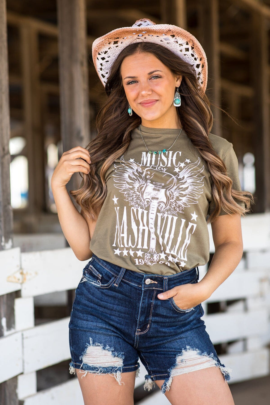 Army Green Nashville Music Graphic Tee - Filly Flair