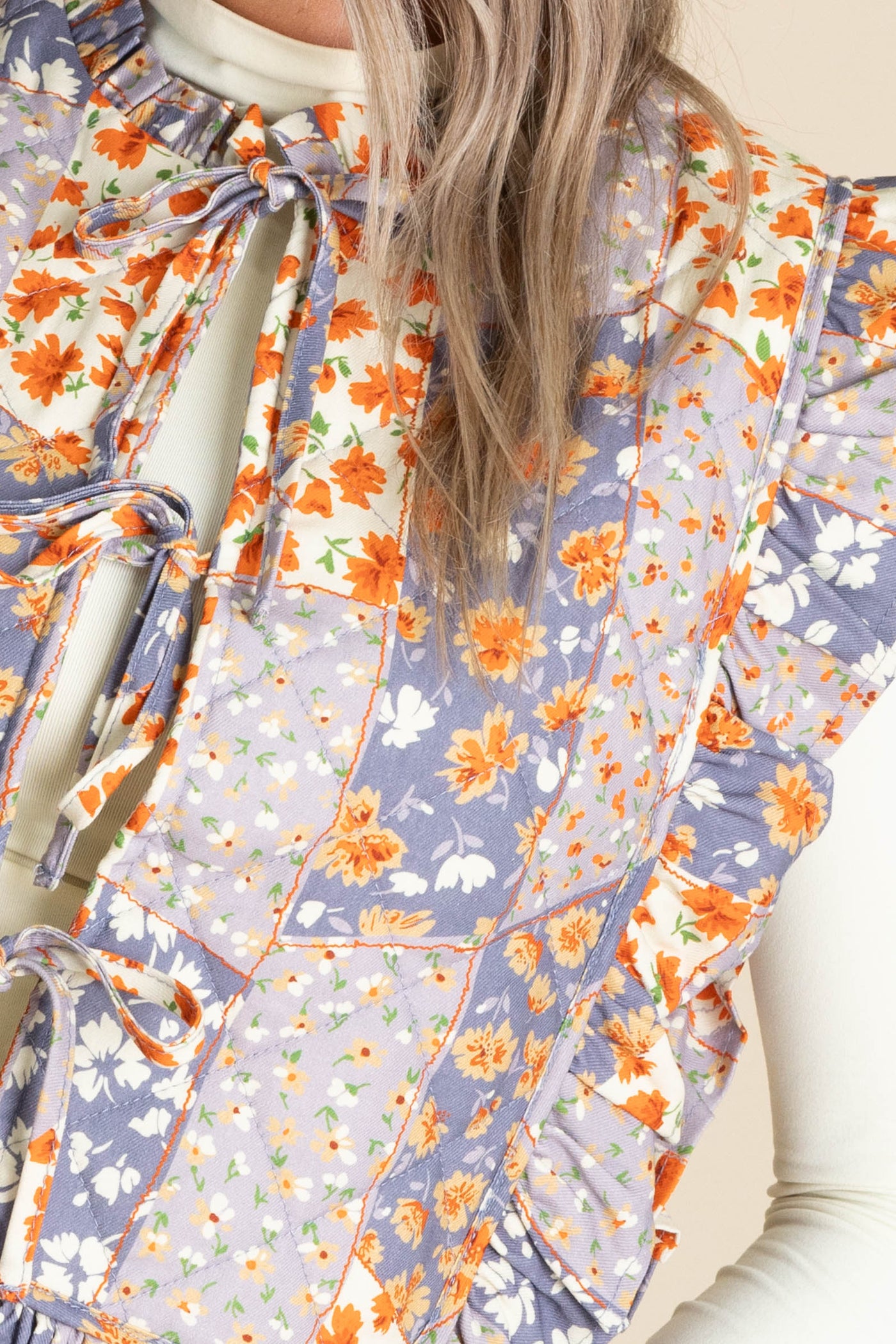 Orange Breeze Ruffle Trim Tie Vest