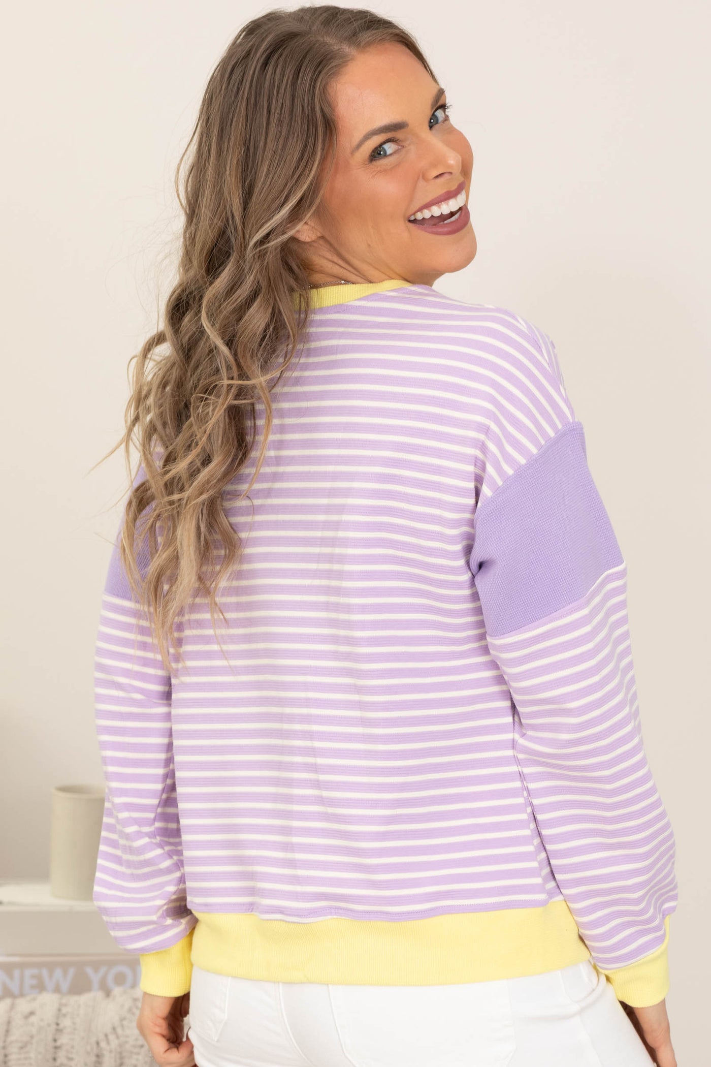 Periwinkle And Butter Yellow Trim Knit Top