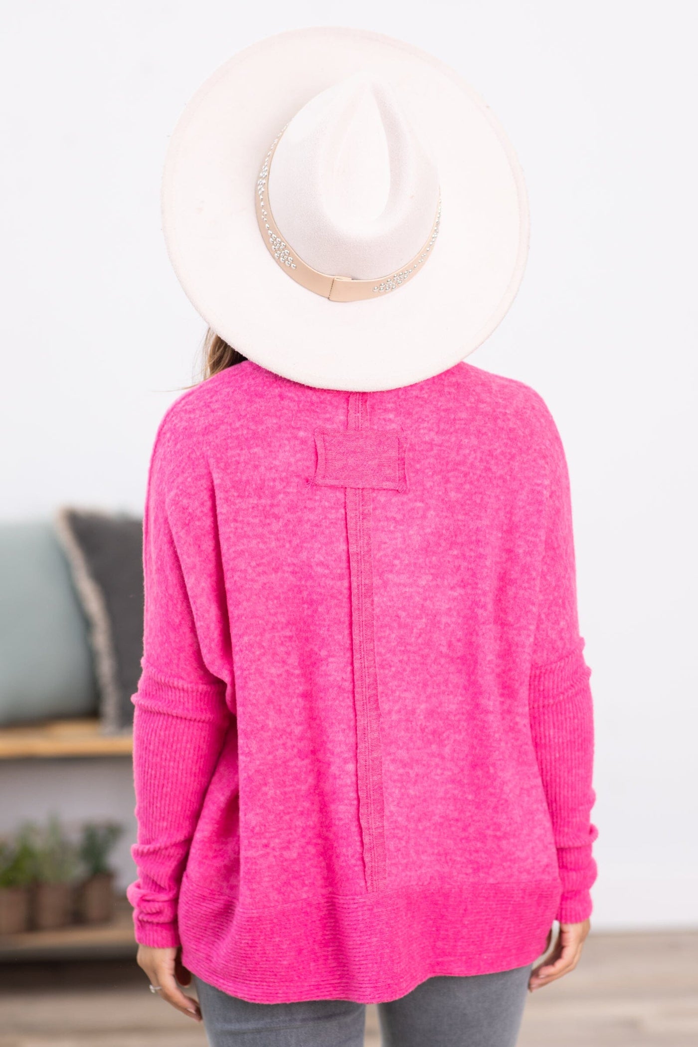 Pink Melange Hacci Knit Dolman Sleeve Top - Filly Flair