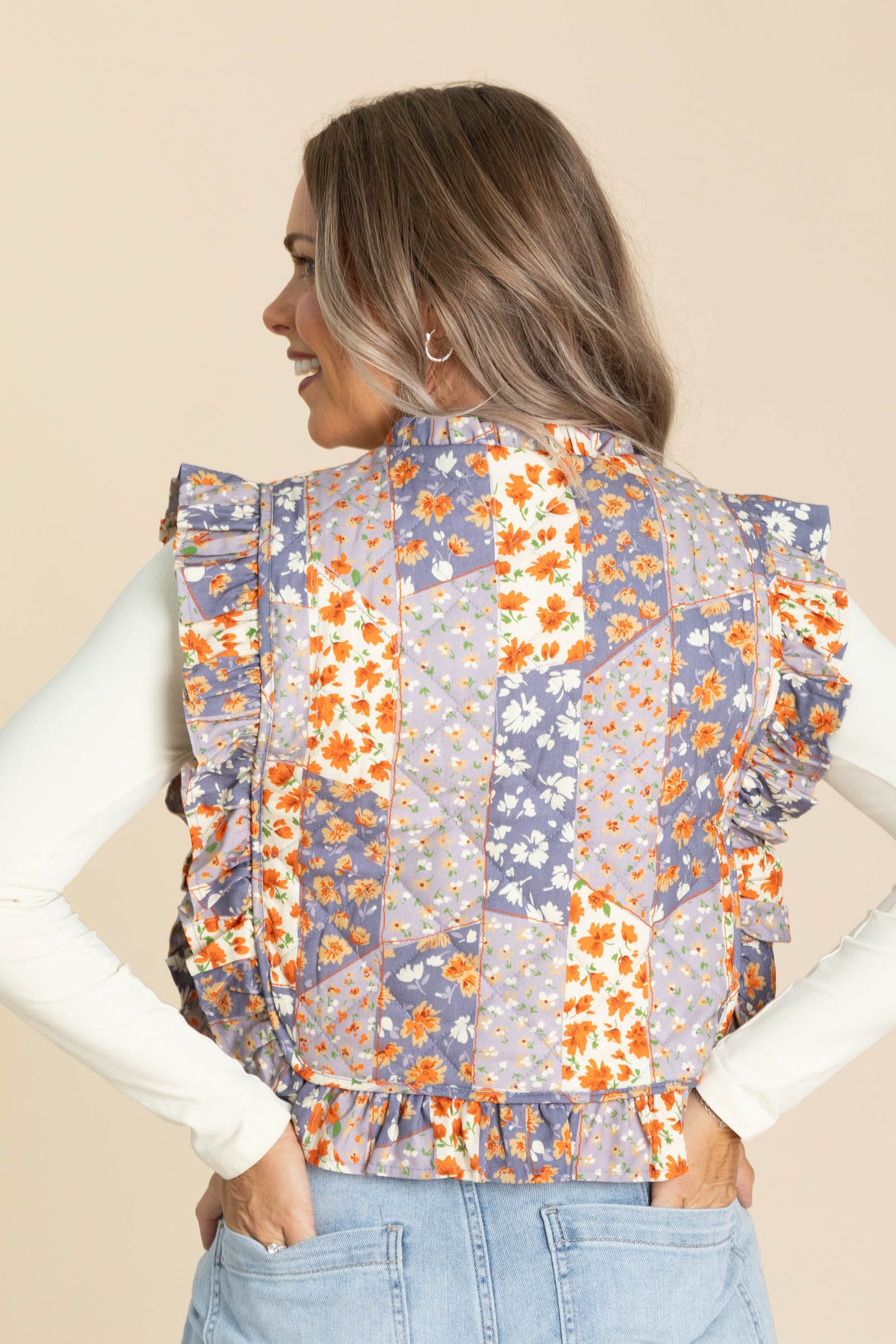 Orange Breeze Ruffle Trim Tie Vest