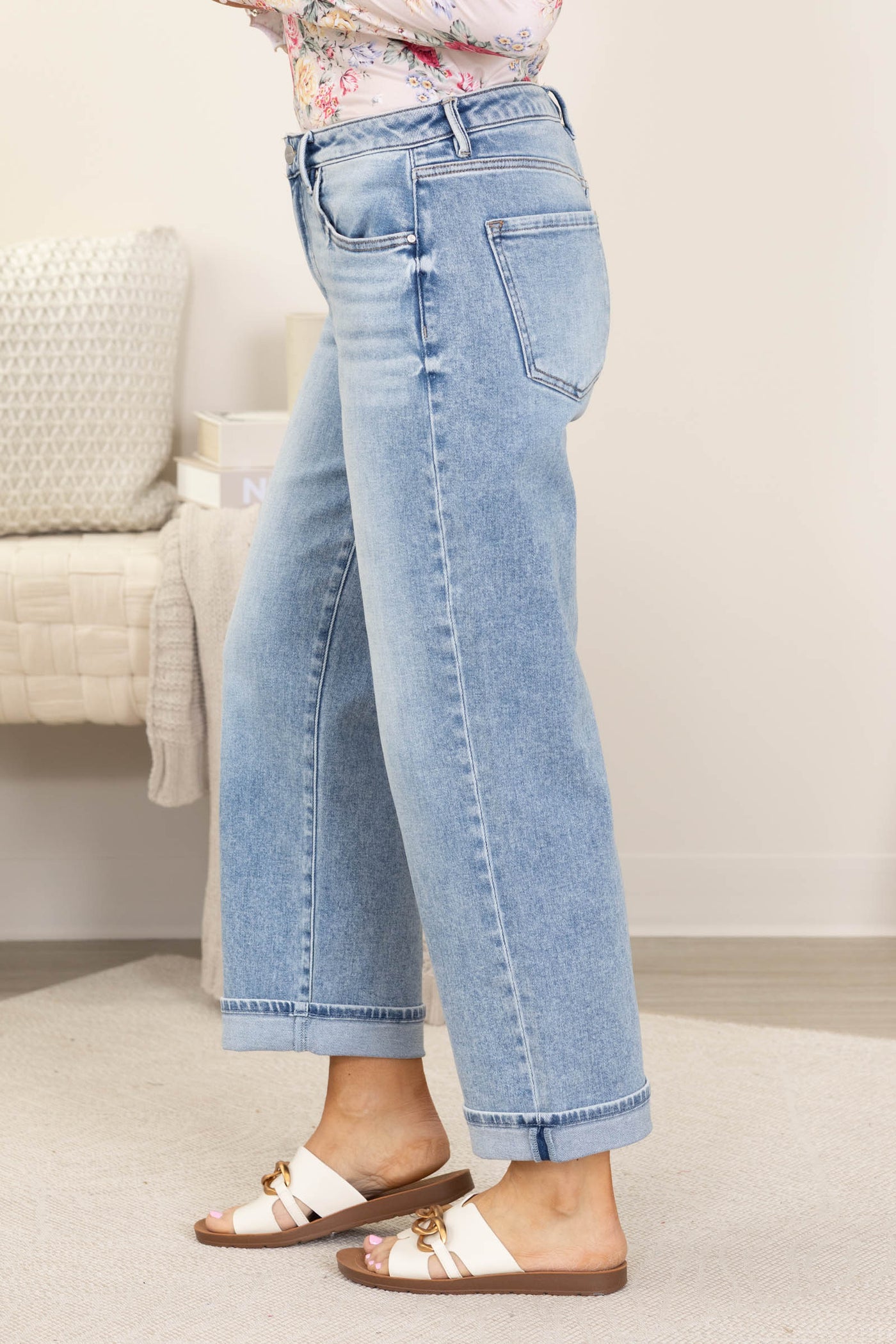 Risen Light Ankle Boyfriend Turn Up Cuffed Jean