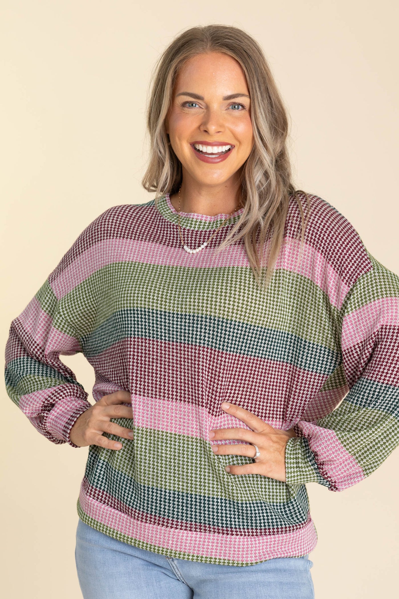 Loose Fit Multi Color Waffle Knit Tops