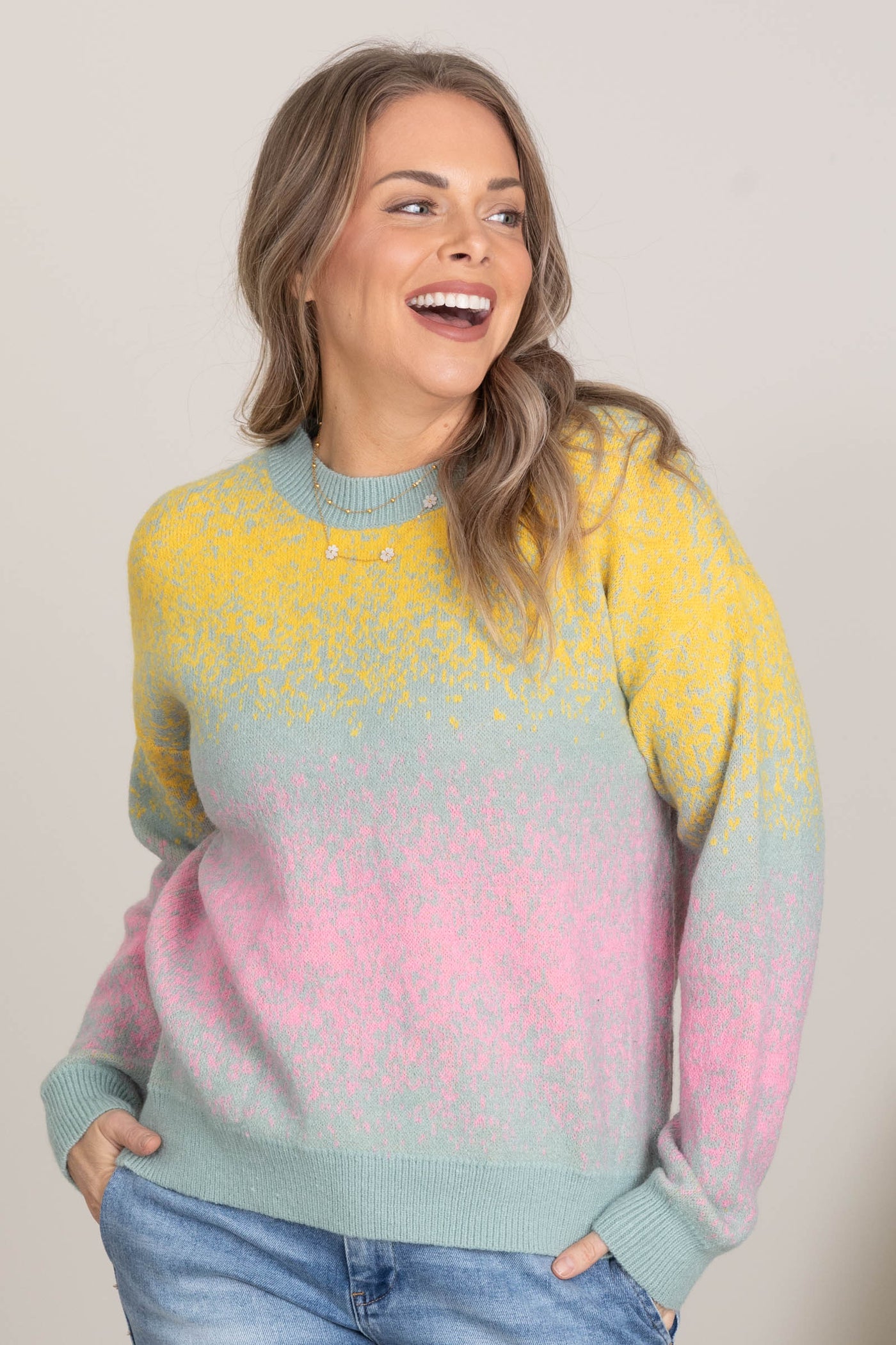 Pastel Mint Ombre Speckled Knit Sweater