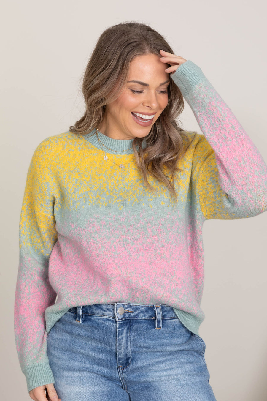 Pastel Mint Ombre Speckled Knit Sweater