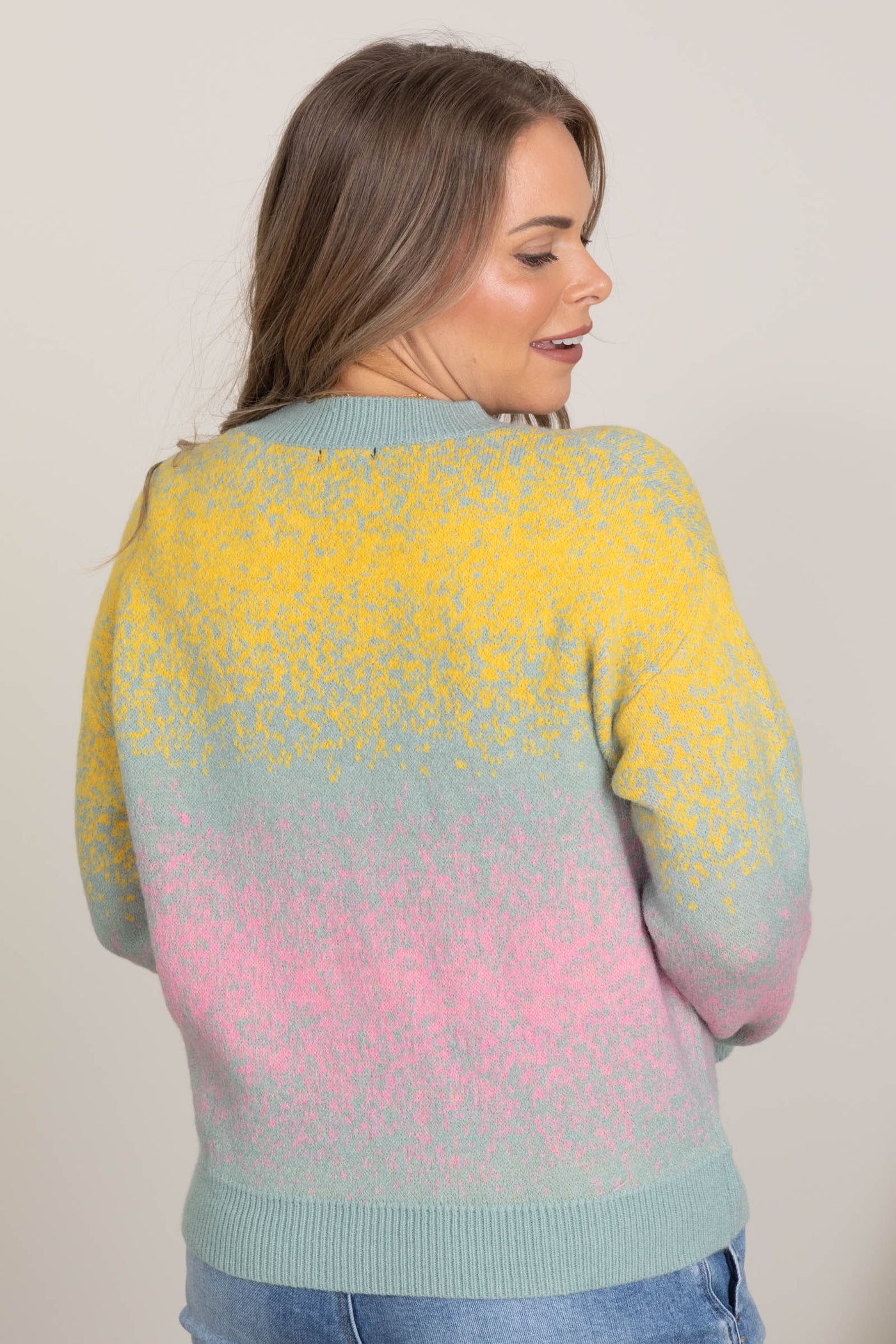 Pastel Mint Ombre Speckled Knit Sweater