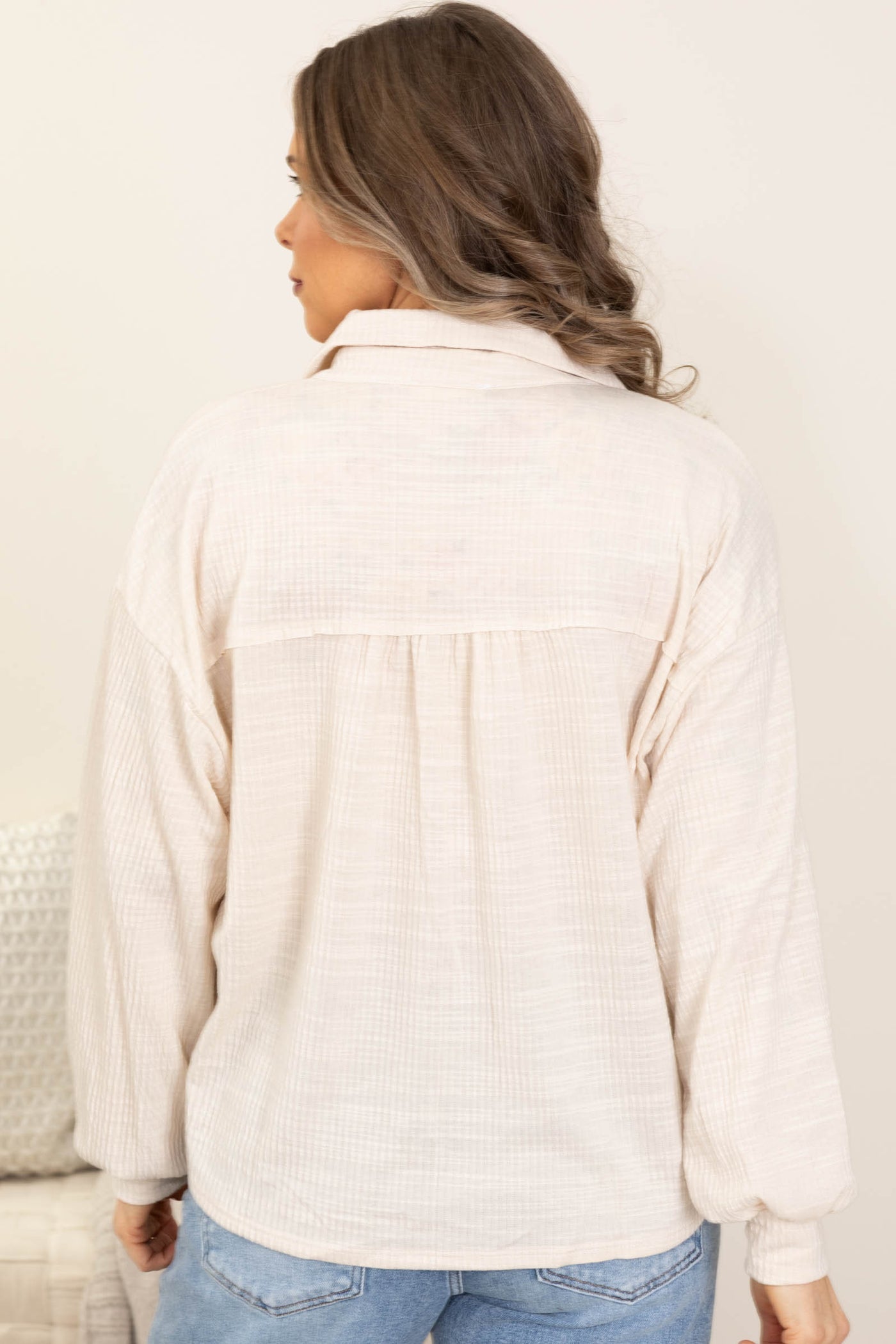 Beige Rib Kit Button Up Jacket