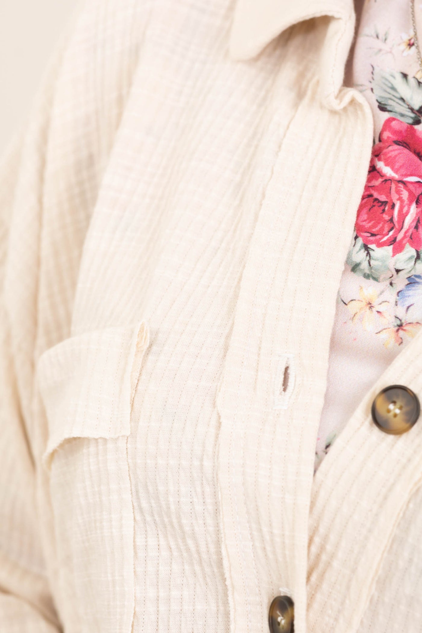 Beige Rib Kit Button Up Jacket