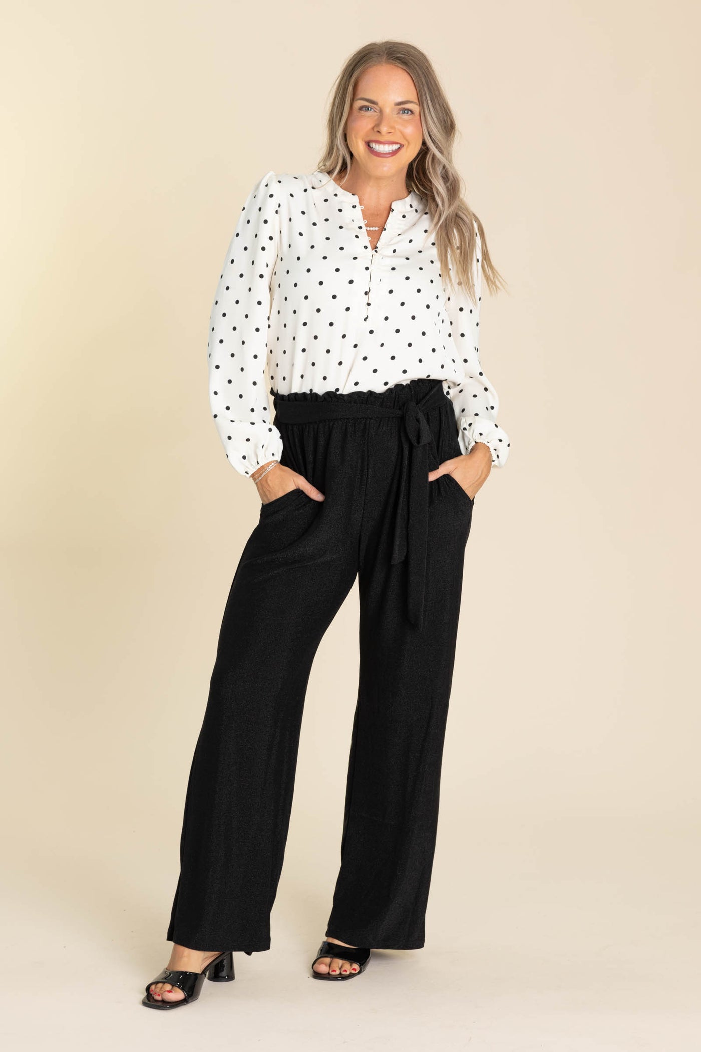 Black Metallic Slinky Casual Pants