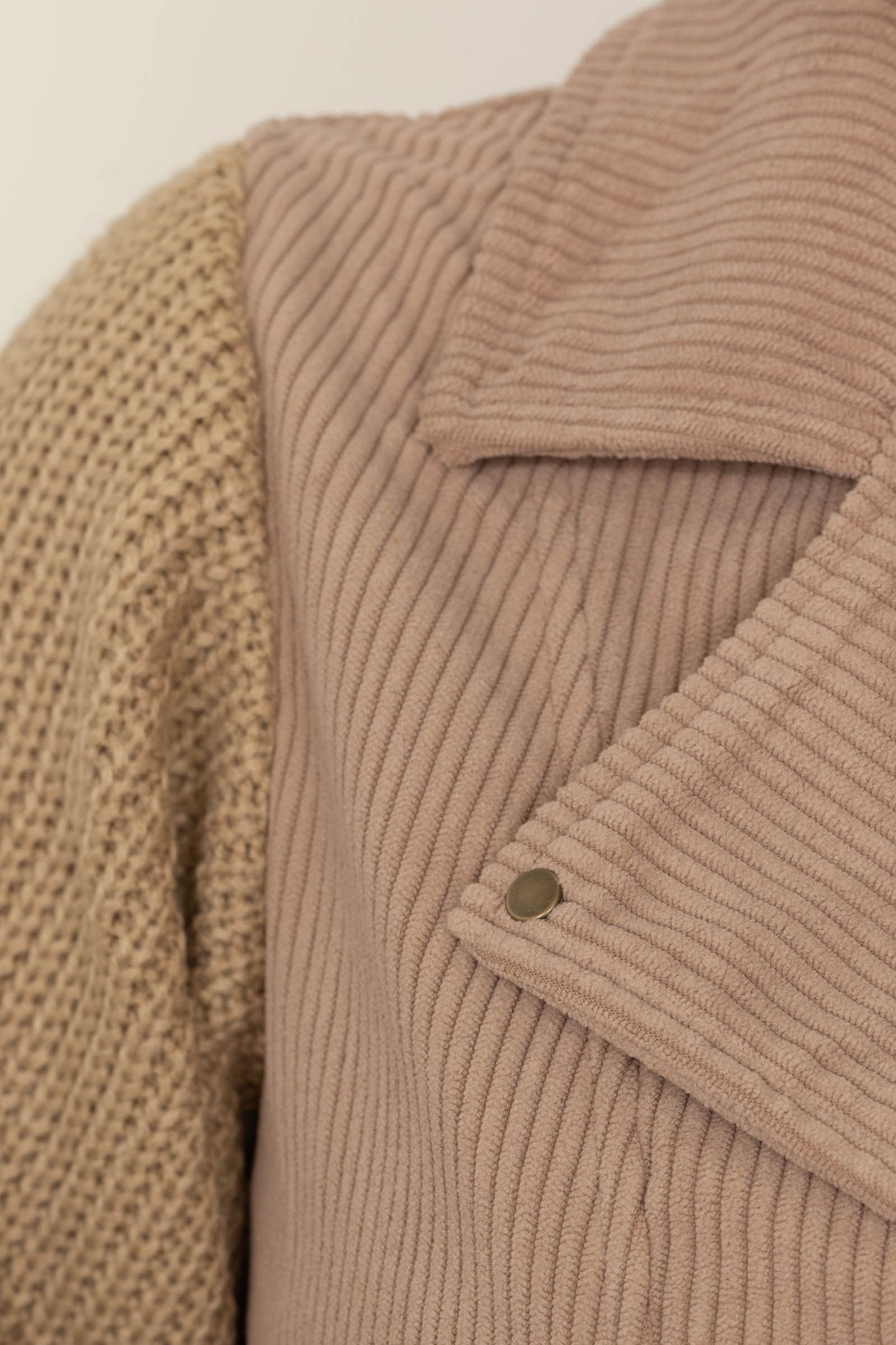 Mocha Corduroy Sweater Sleeve  Zip Up Jacket