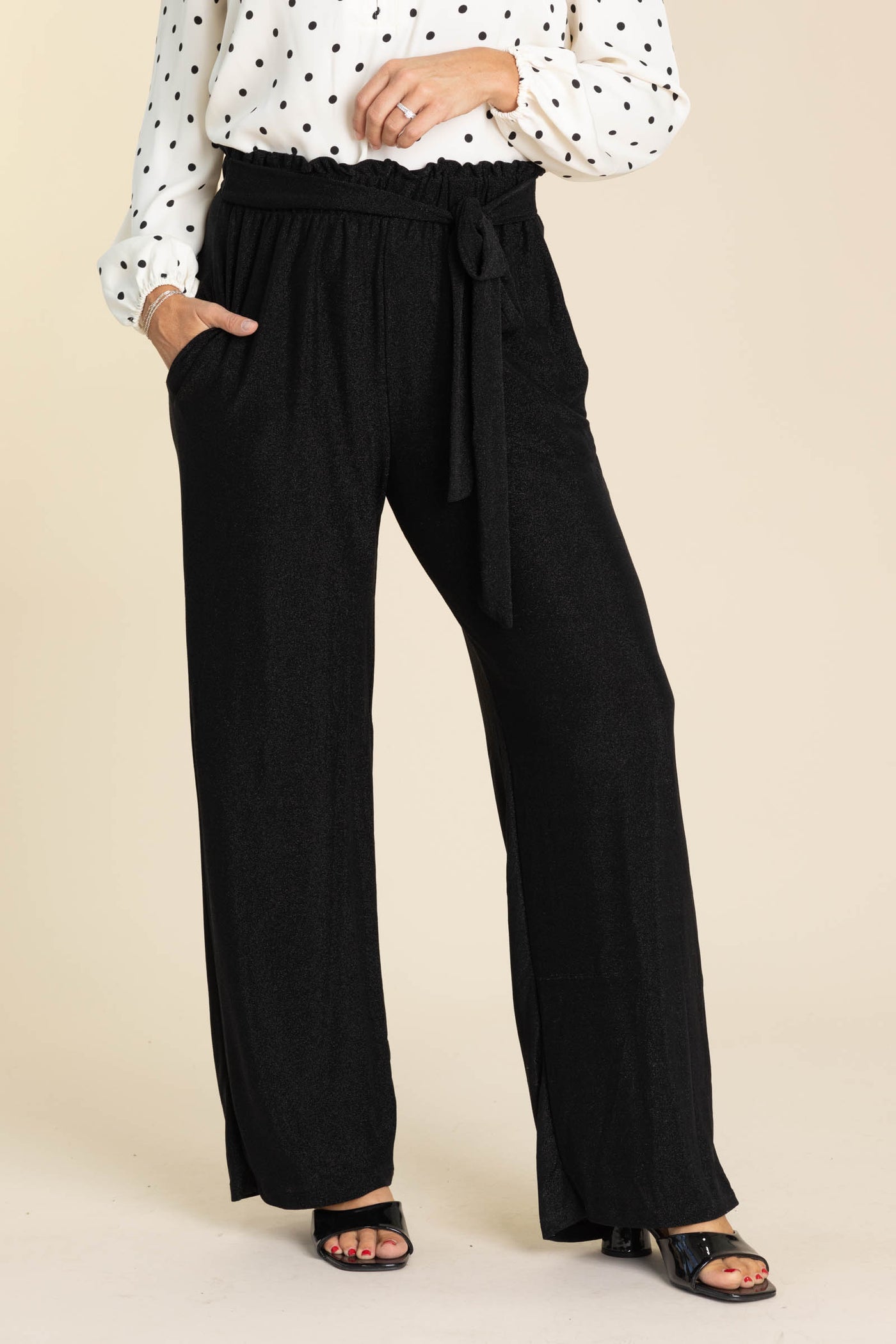 Black Metallic Slinky Casual Pants