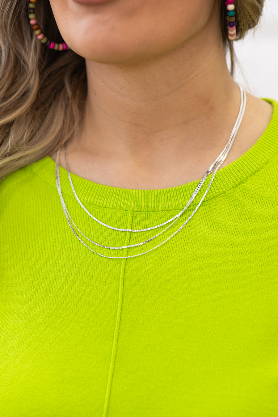 Silver Triple Layer Flat Chain Necklace