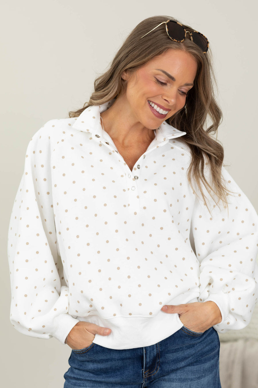 Ivory With Taupe Polka Dots Sweatshirt