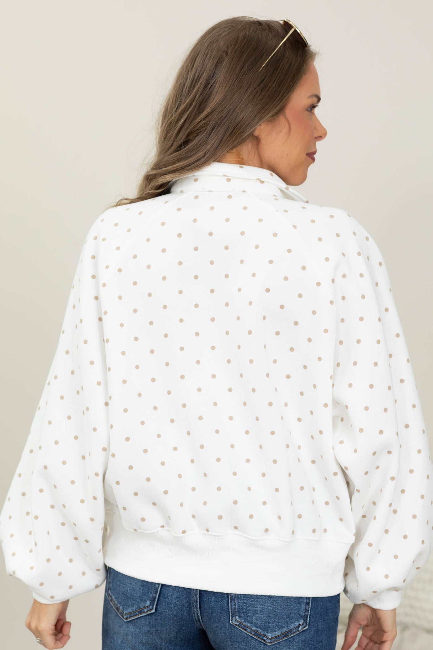 Ivory With Taupe Polka Dots Sweatshirt