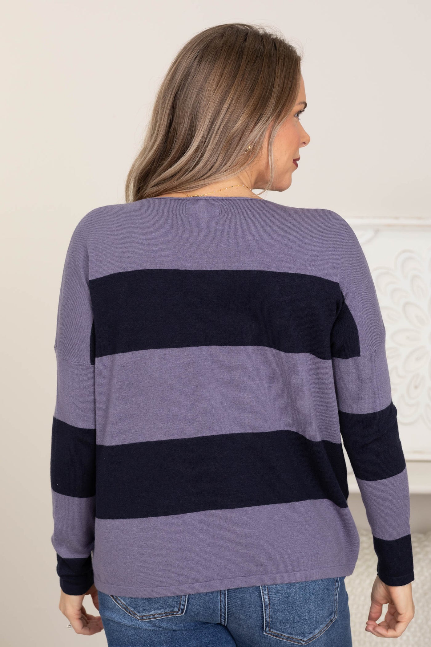 Boat Neck Soft Striped Knit Sweater Tops