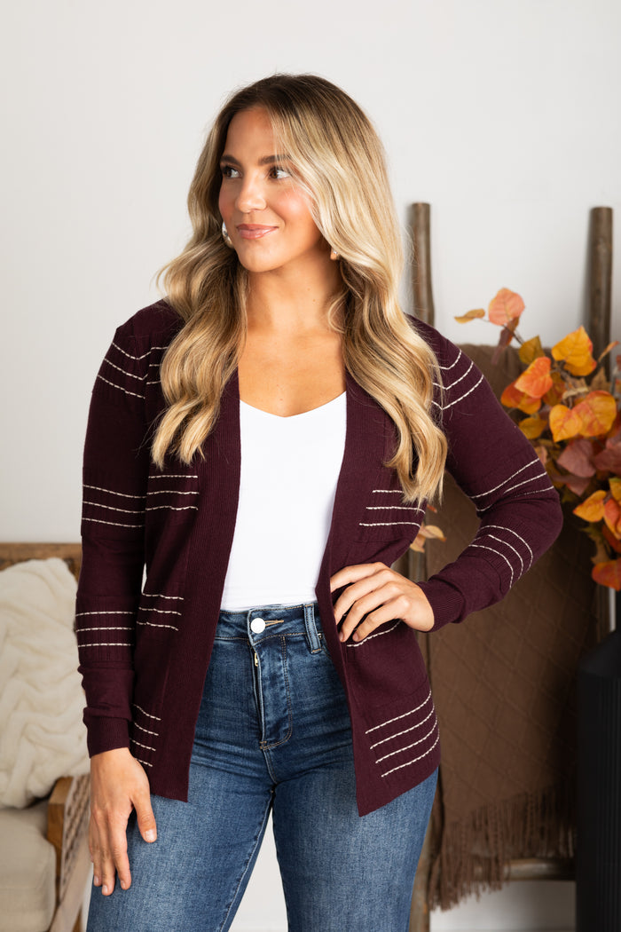 Striped Fuzzy Knit Open Front Cardigan
