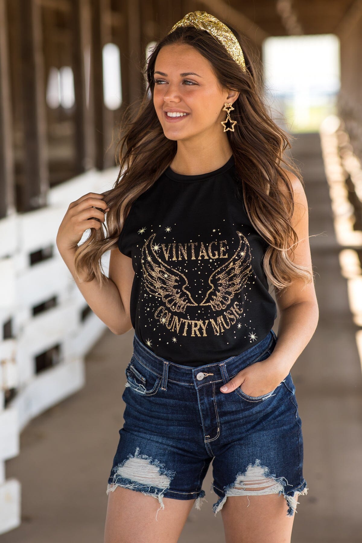 Black Vintage Country Music Graphic Tank - Filly Flair