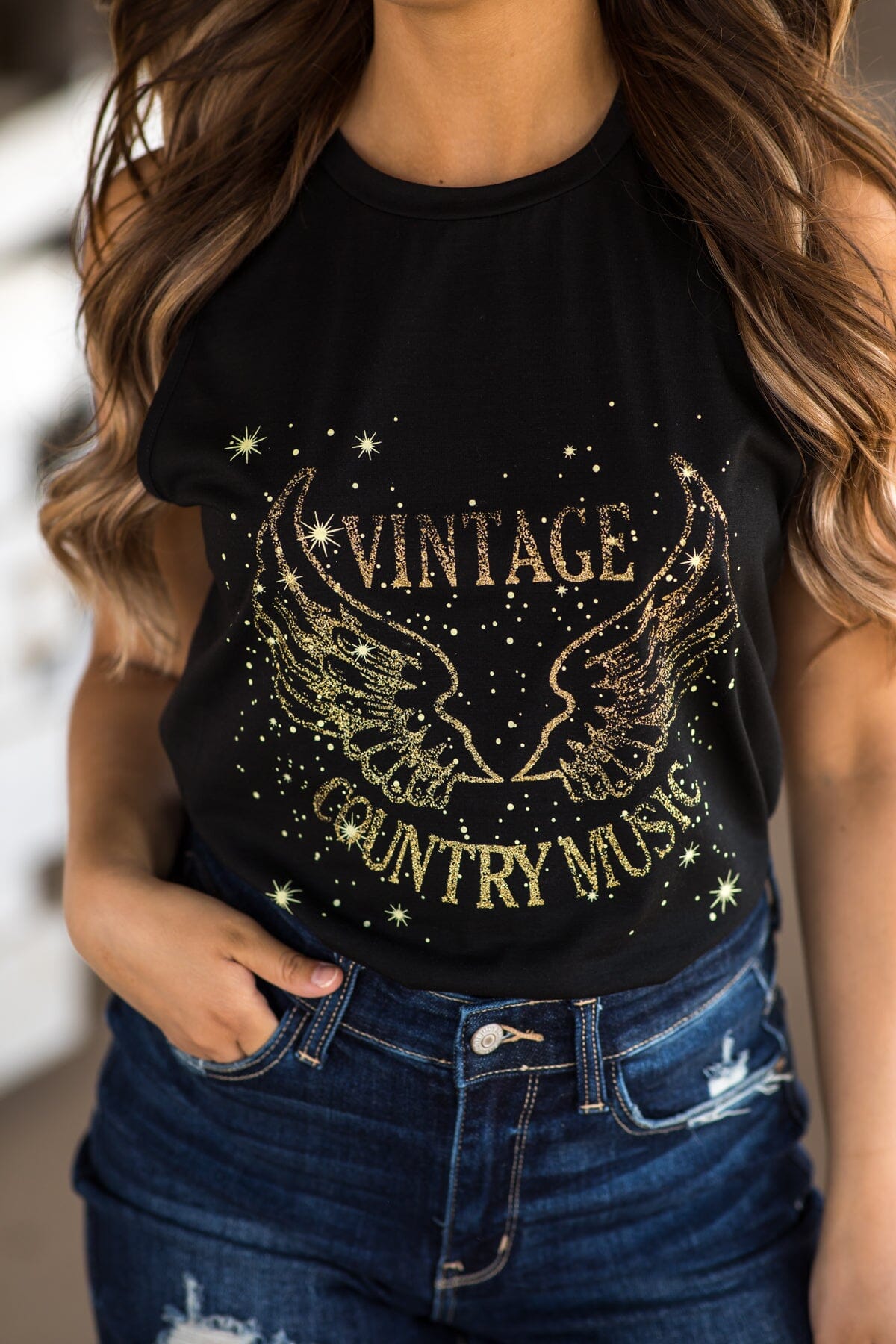 Black Vintage Country Music Graphic Tank - Filly Flair