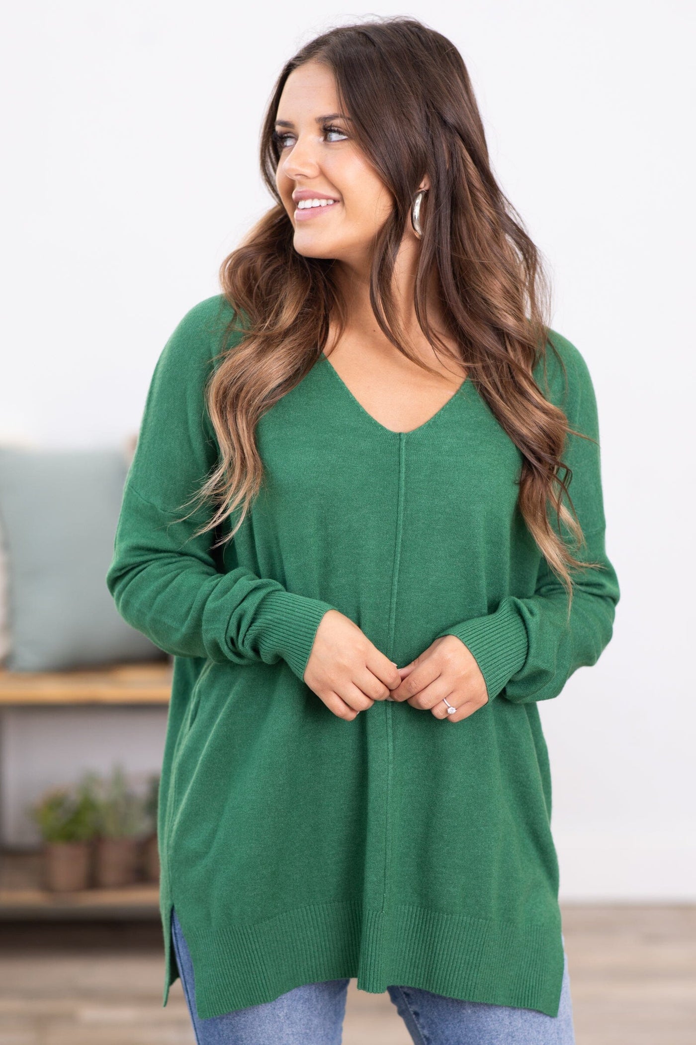 Green Front Seam Garment Dyed Sweater - Filly Flair