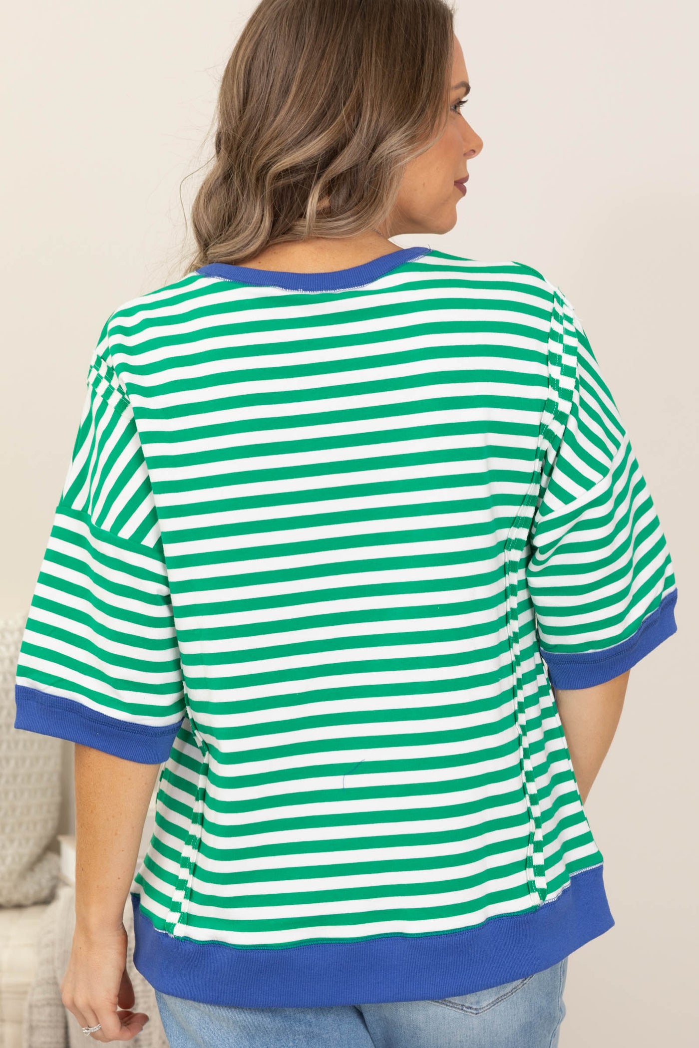 Short Sleeve Oversized Stripe Casual Knit Tops