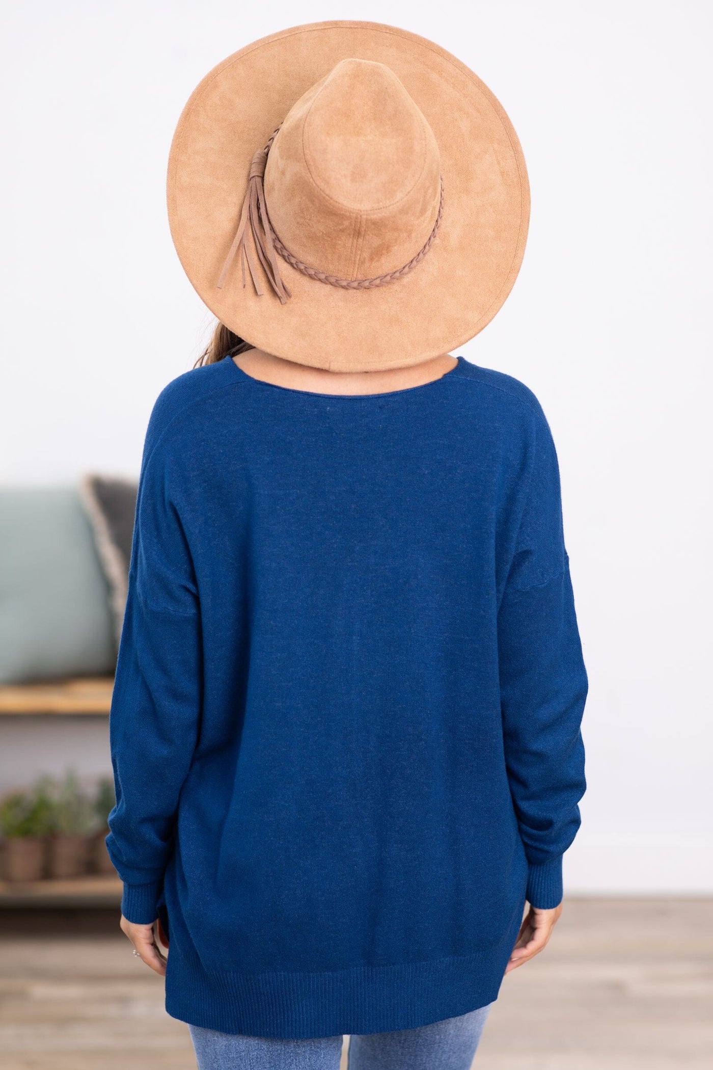Navy Front Seam Garment Dyed Sweater - Filly Flair