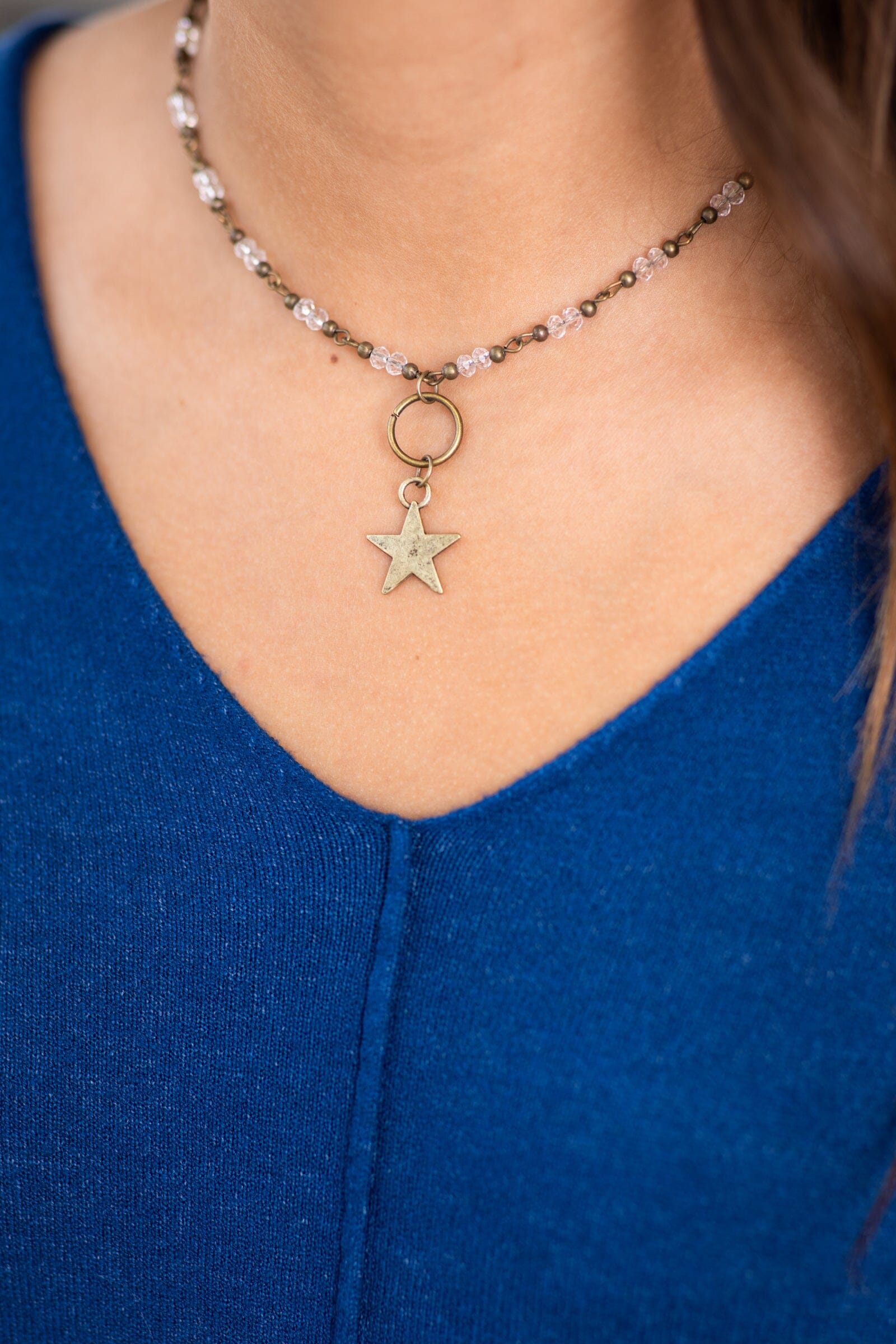 Bronze Beaded Necklace With Star Pendant - Filly Flair