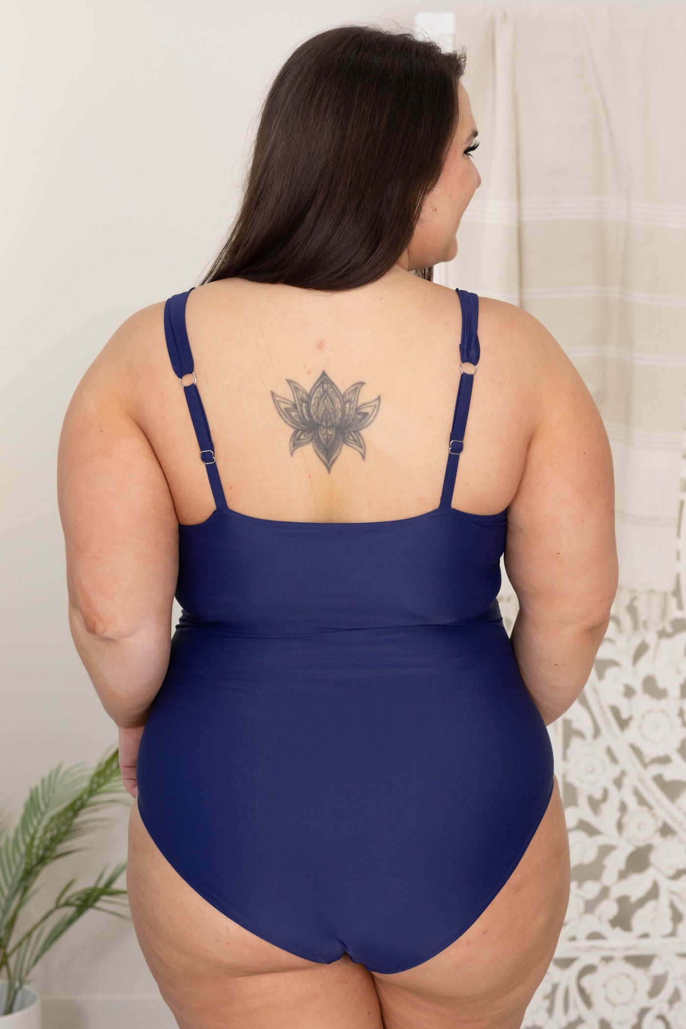 Navy Tummy Control Square Neck One Piece Swimsuit
