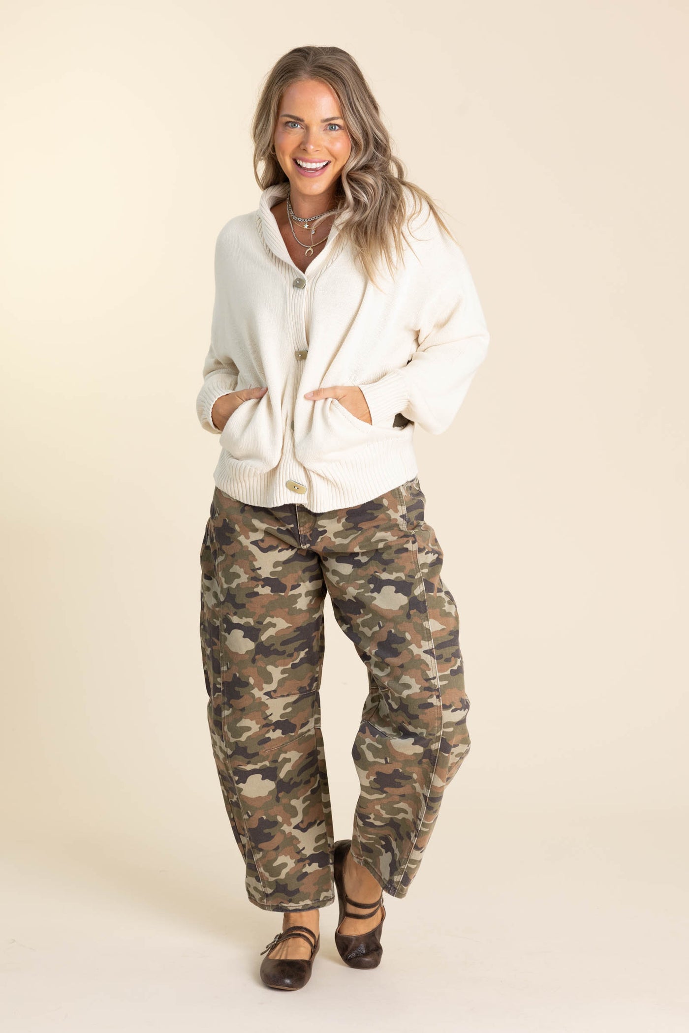 Ivory Camp Jacquard Toggle Button Cardigan