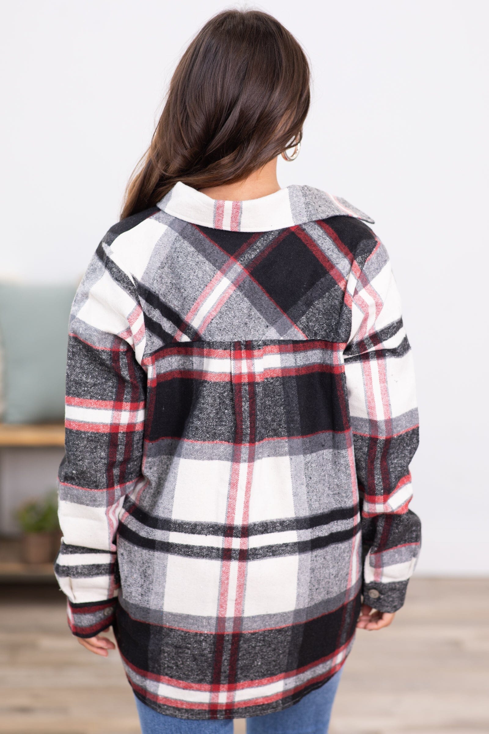 Charcoal and Red Plaid Shacket - Filly Flair