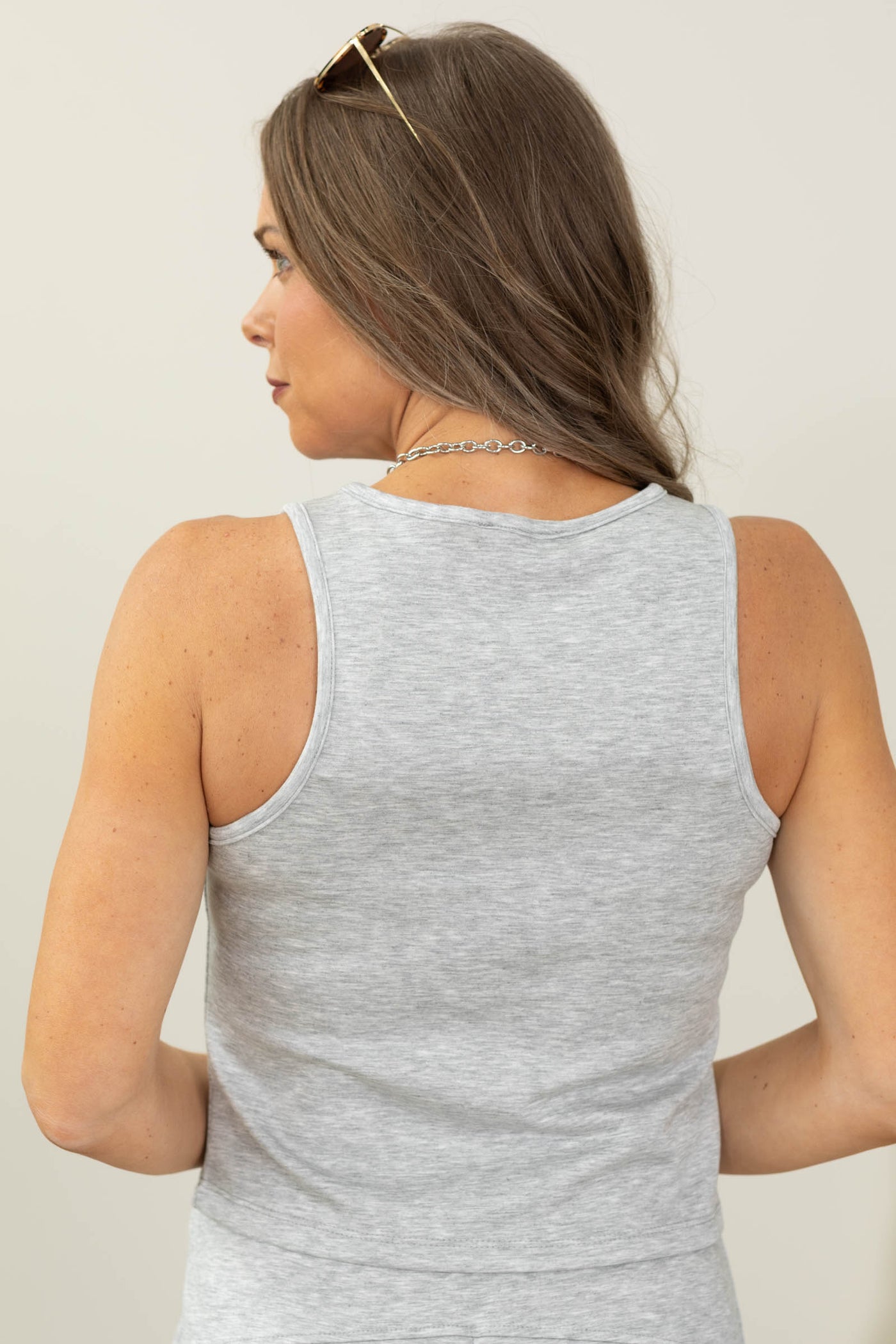 Heather Grey Sleeveless Racer Back Knit Top