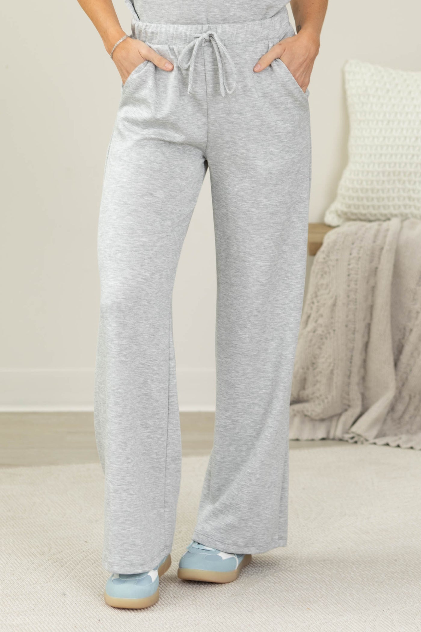 Heather Grey Elastic Band Contoured Back Pants