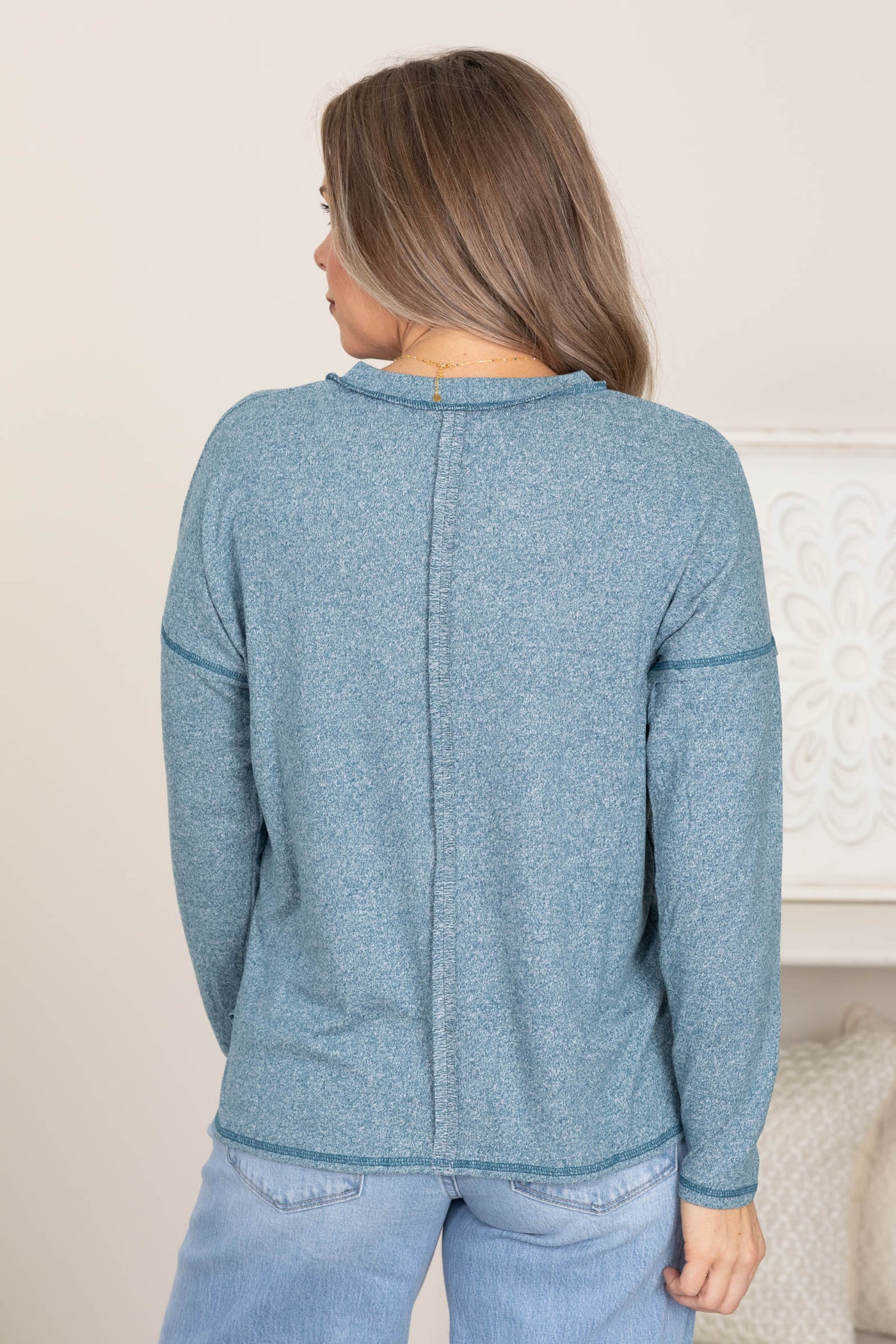 Soft Melange Hacci Exposed Seam Knit Top