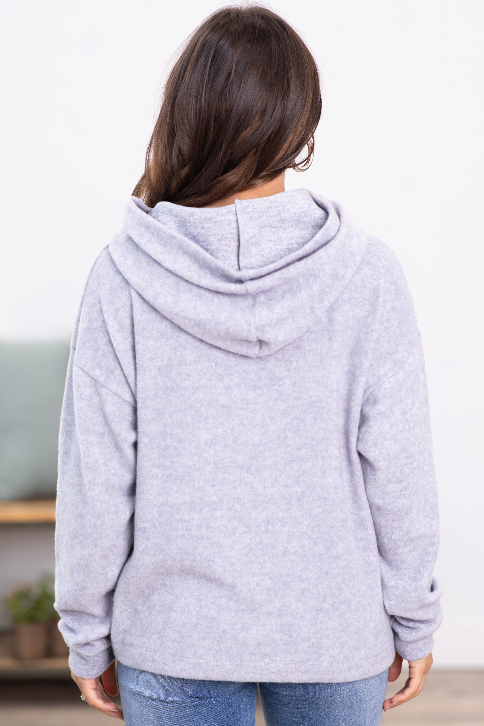 Light Grey Melange Hacci Knit Hooded Top - Filly Flair