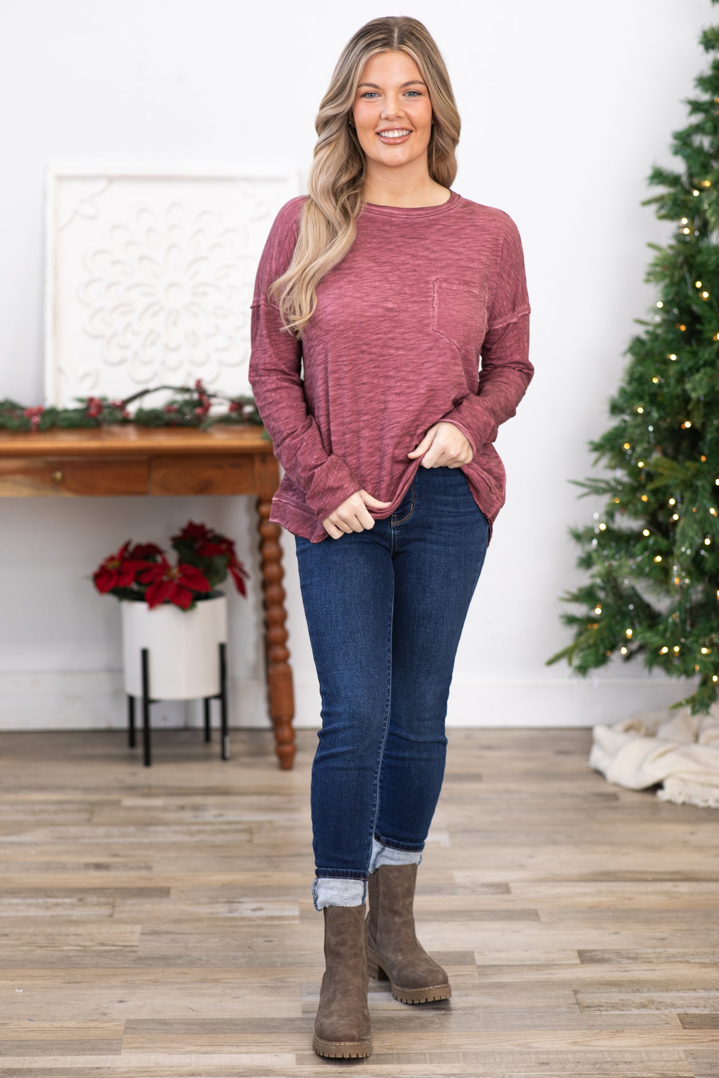 Berry Burnout Top With Pocket