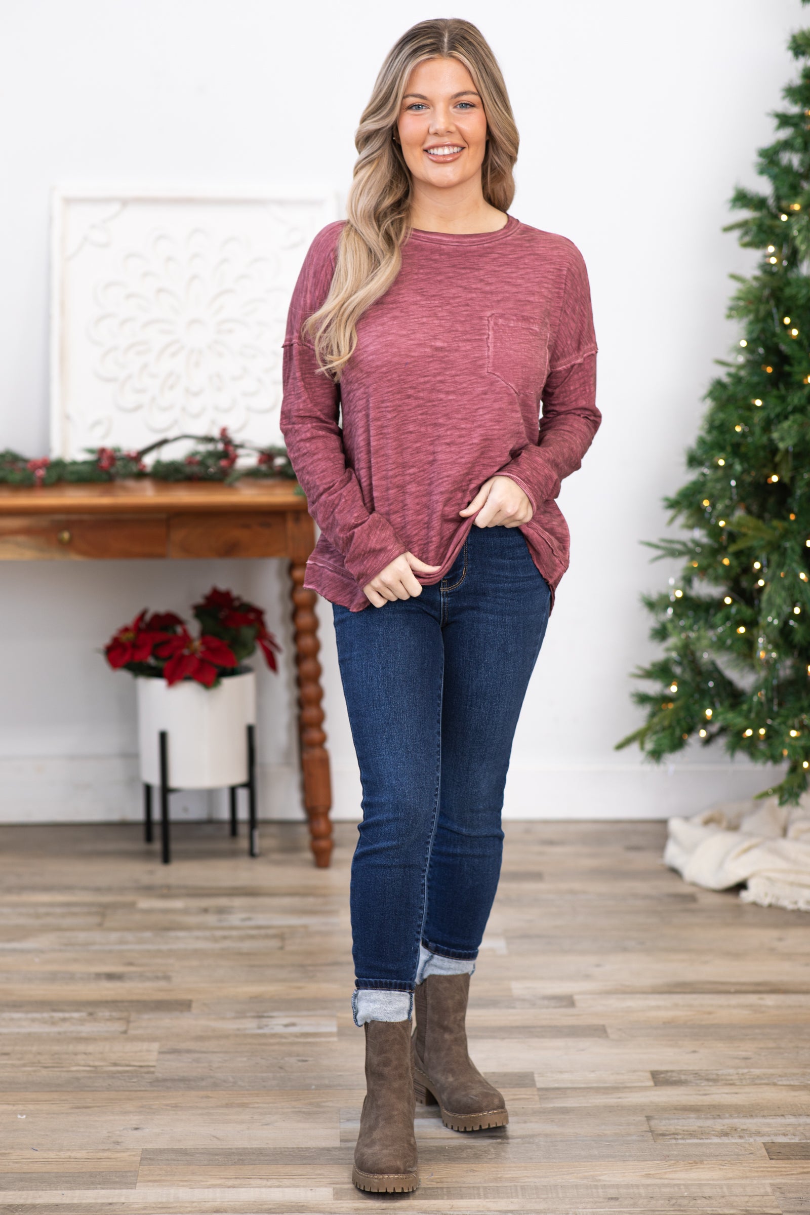 Berry Burnout Top With Pocket