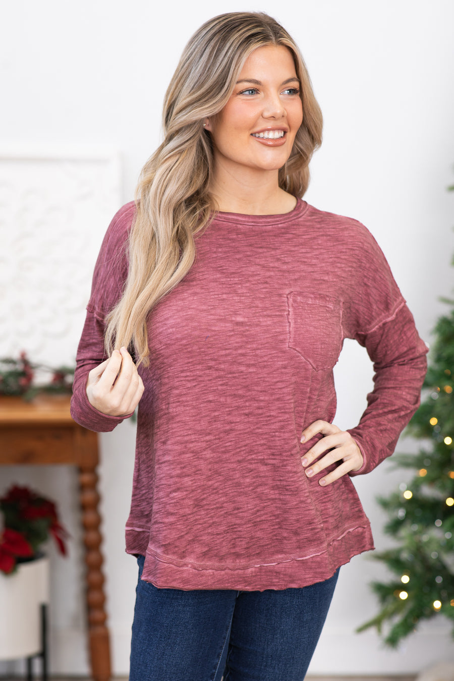 Berry Burnout Top With Pocket