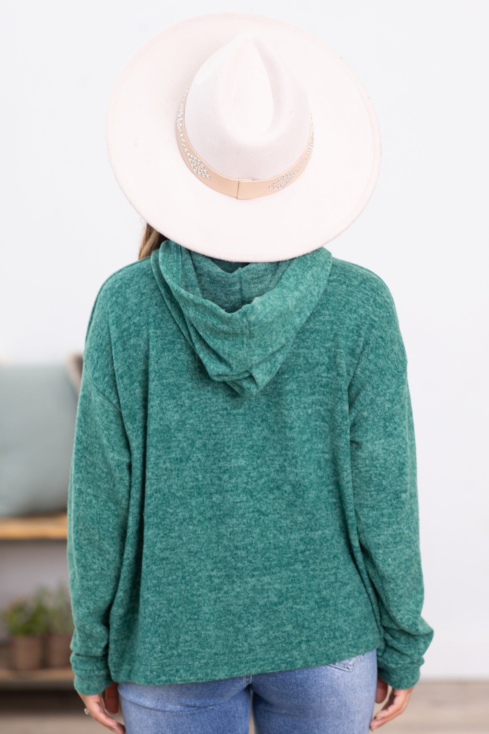 Green Melange Hacci Knit Hooded Top - Filly Flair