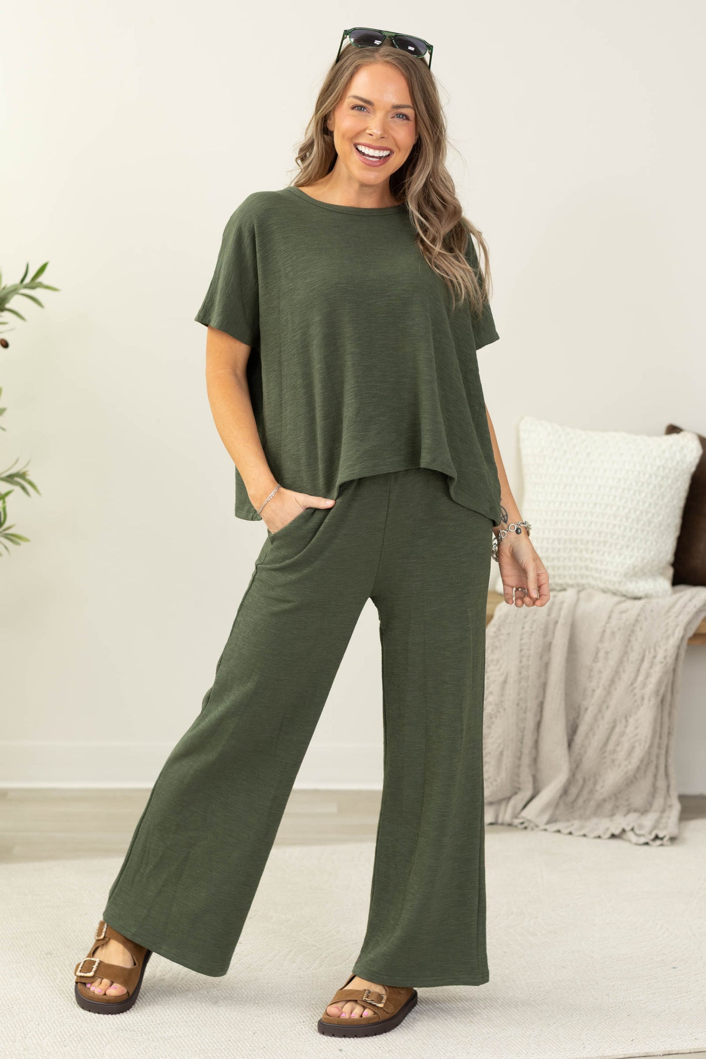 Cotton Slub Top And Pants Set