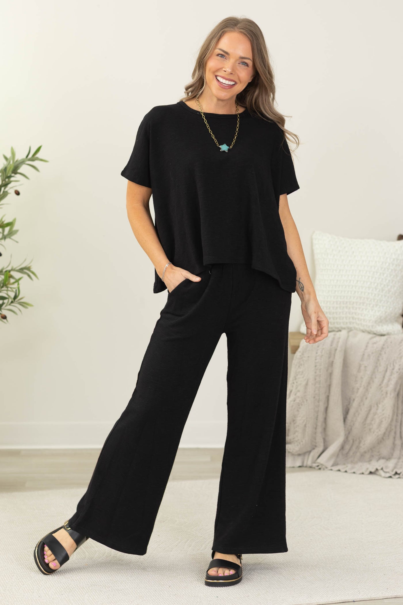 Cotton Slub Top And Pants Set