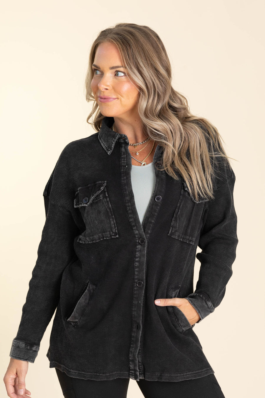 Black Mineral Washed Thermal Jacket