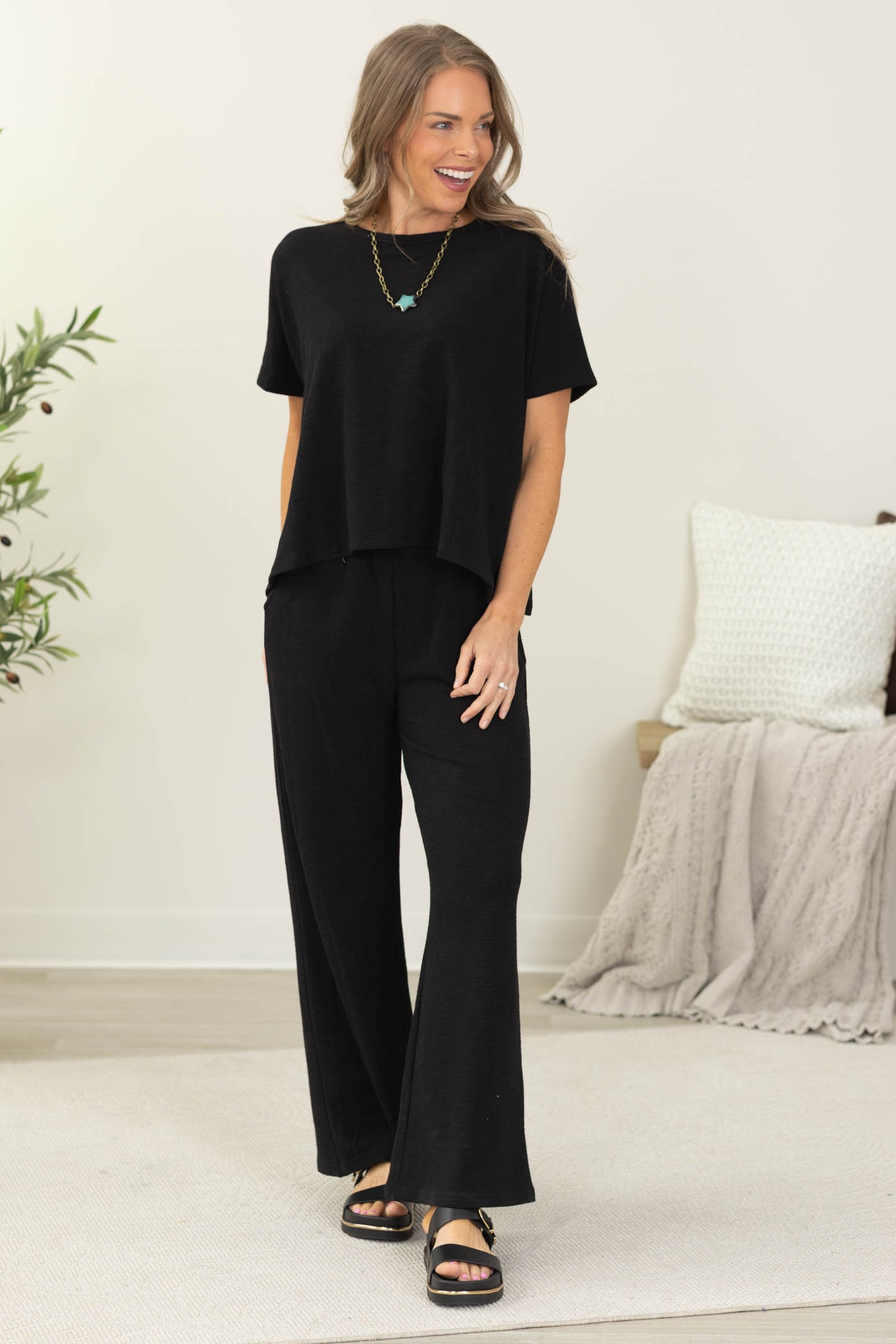 Cotton Slub Top And Pants Set