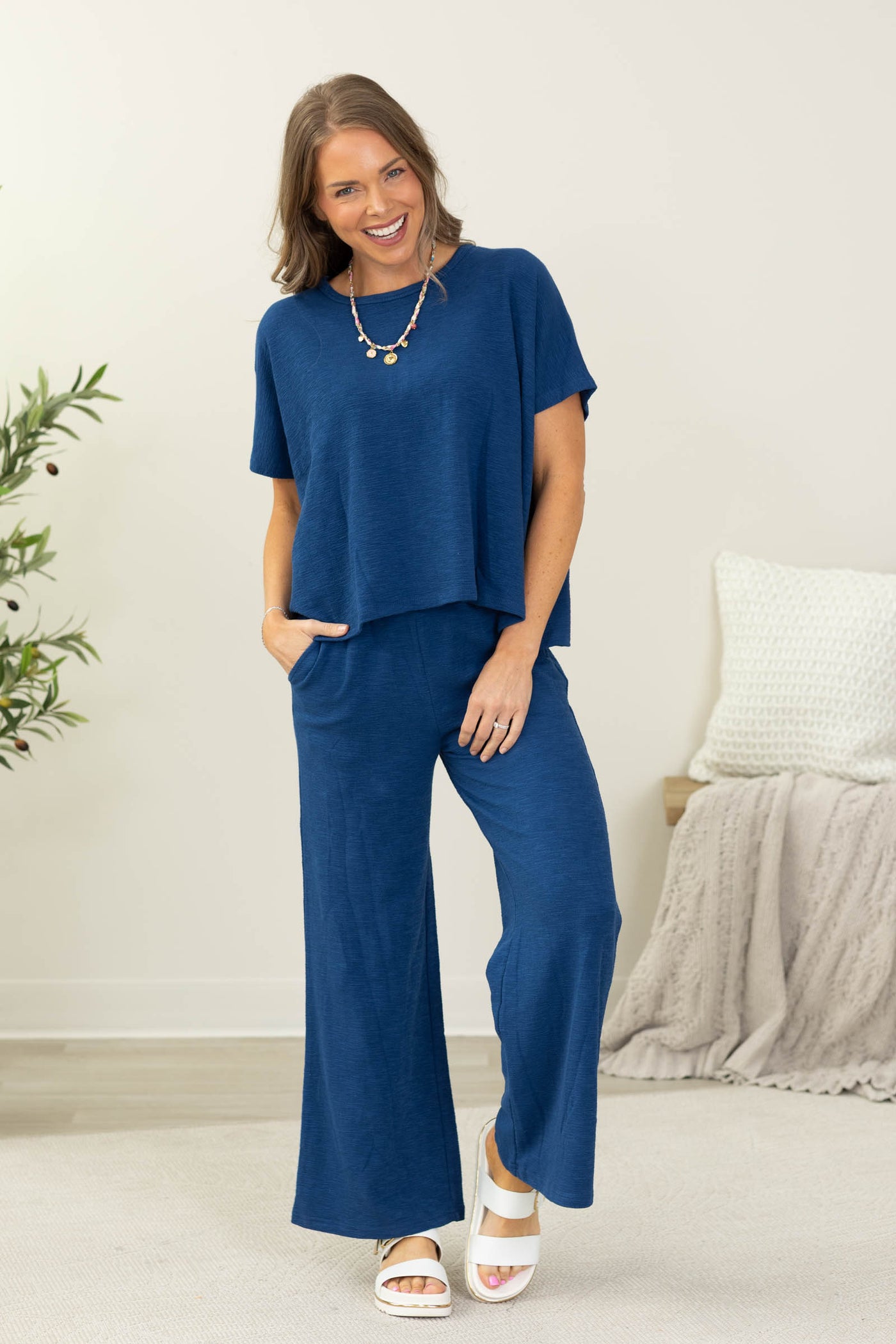 Cotton Slub Top And Pants Set
